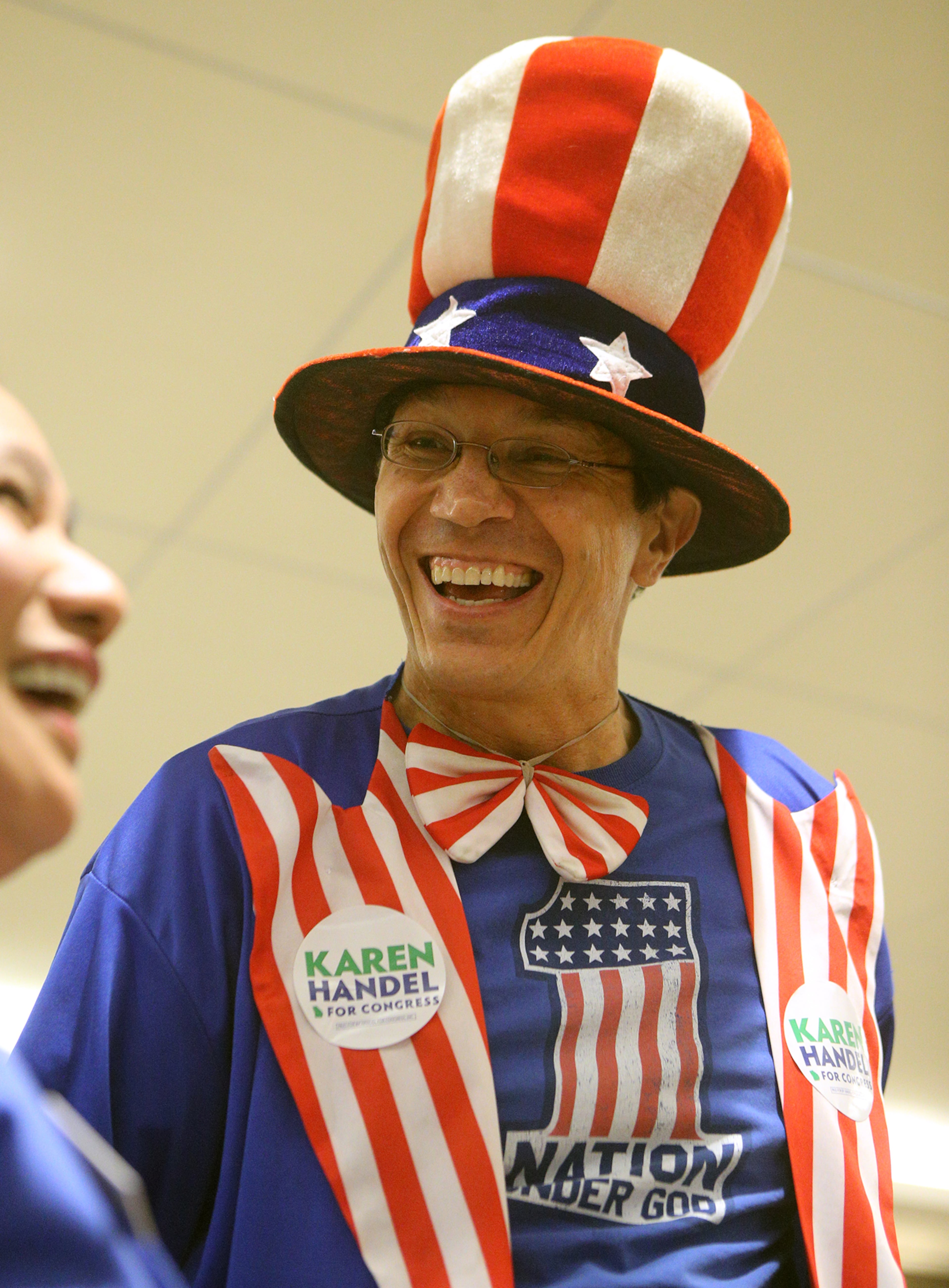 June 20, 2017, Atlanta: Karen Handel supporter Peter Ludwinski arrives for her election night party in the 6th District race with Jon Ossoff on Tuesday, June 20, 2017, in Atlanta. Curtis Compton/ccompton@ajc.com