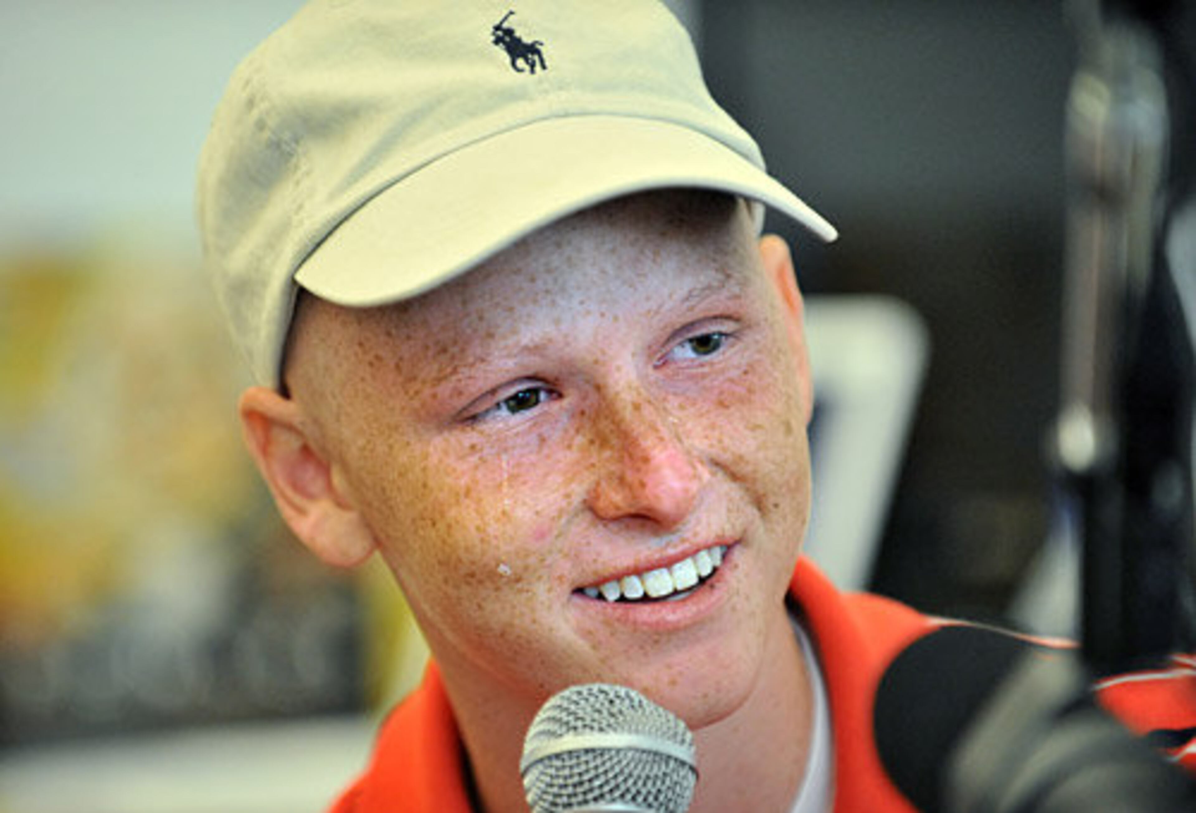 Christopher Dobson, 16, who has been diagnosed with Hodgkin's Lymphoma, cries as he shares his story. The annual Care-a-Thons have raised more than $8.5 million for the Aflac Cancer Center at Children's Healthcare of Atlanta.
