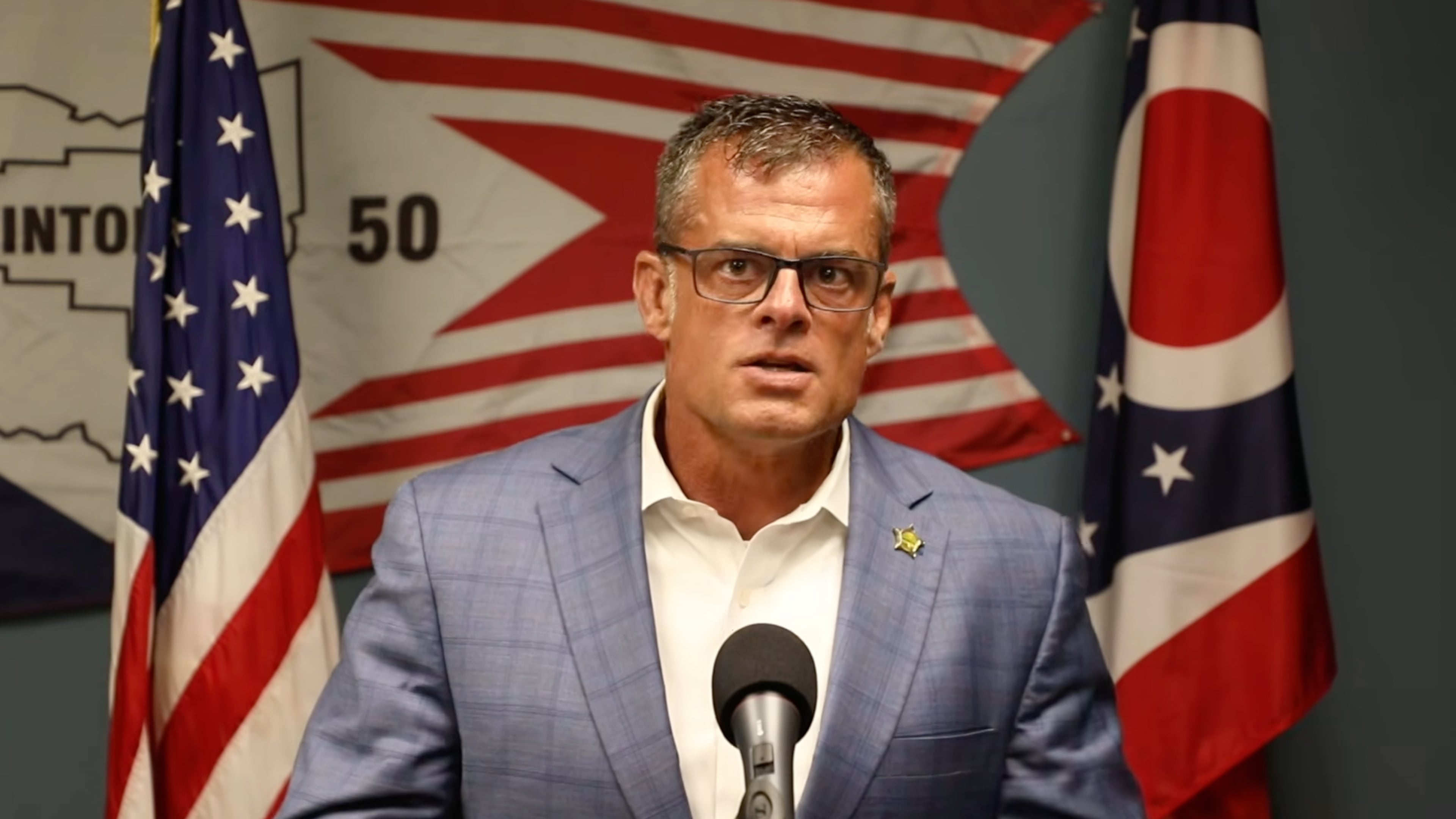 This image taken from video released by the Office of Ohio Attorney General Andy Wilson shows Wilson speaks during a press conference Tuesday, June 30, 2026. (Office of Ohio Attorney General Andy Wilson via AP)