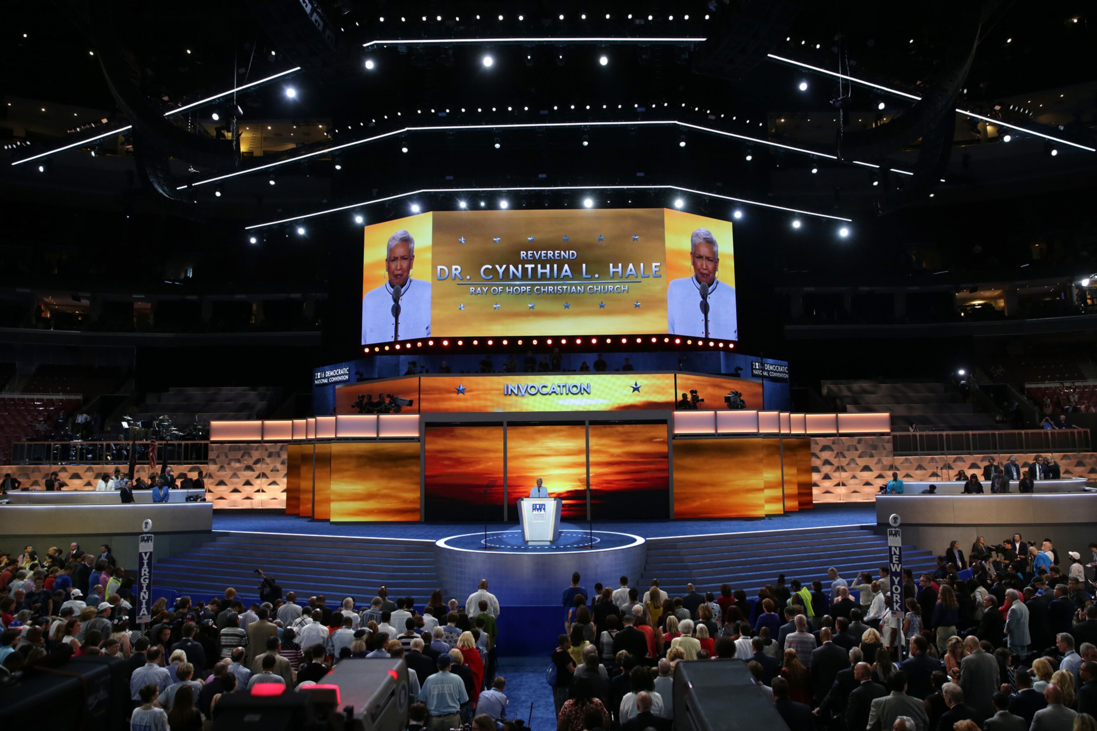 PHILADELPHIA, PA - JULY 25: Rev. Dr. Cynthia L. Hale prays during the opening of on the first day of the Democratic National Convention at the Wells Fargo Center, July 25, 2016 in Philadelphia, Pennsylvania. An estimated 50,000 people are expected in Philadelphia, including hundreds of protesters and members of the media. The four-day Democratic National Convention kicked off July 25. (Photo by Alex Wong/Getty Images)