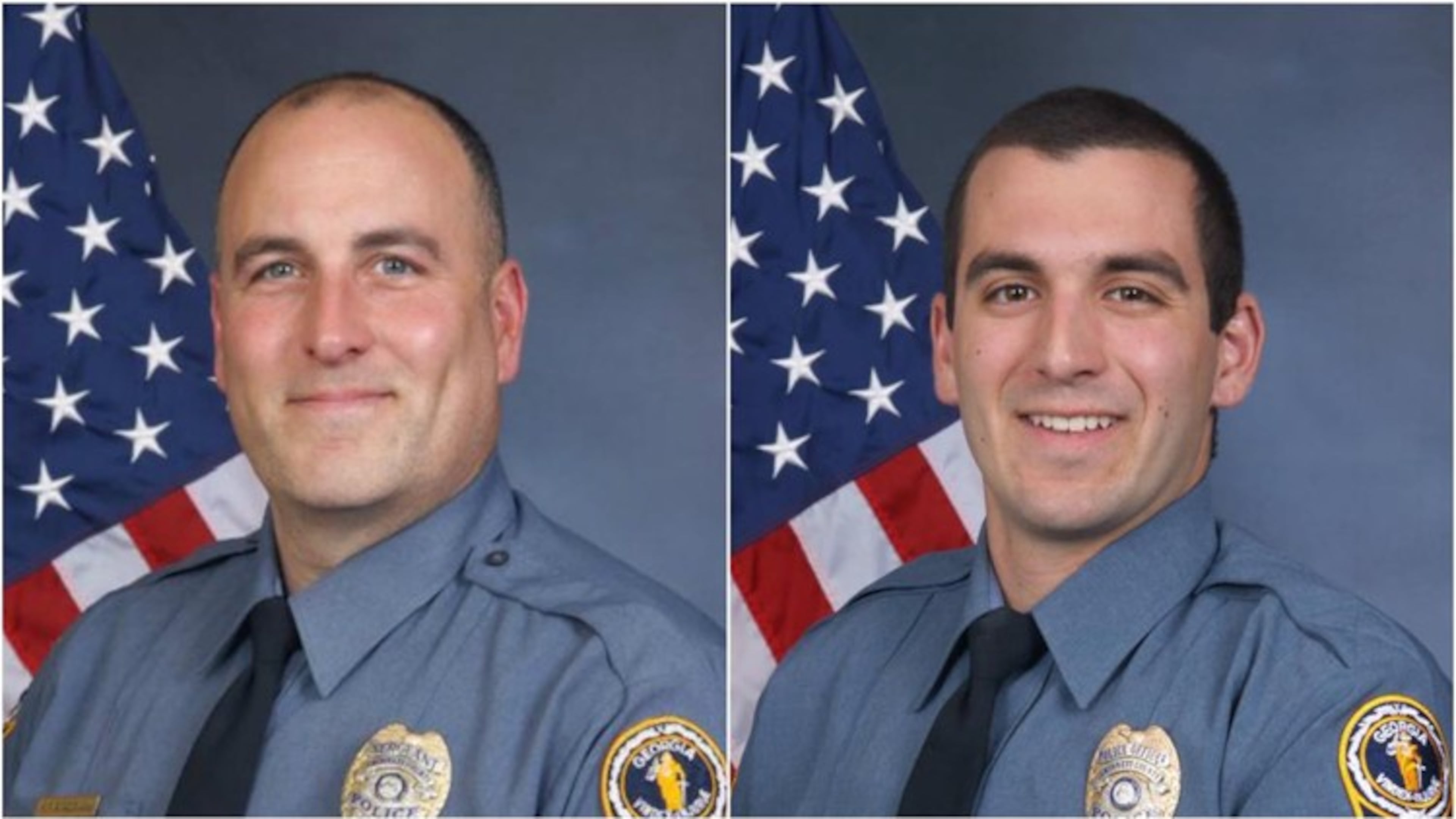 Former Gwinnett County Police Department officers Michael Bongiovanni (left) and Robert McDonald face criminal charges for punching and kicking a man during a traffic stop. (Credit: Gwinnett County Police Department)