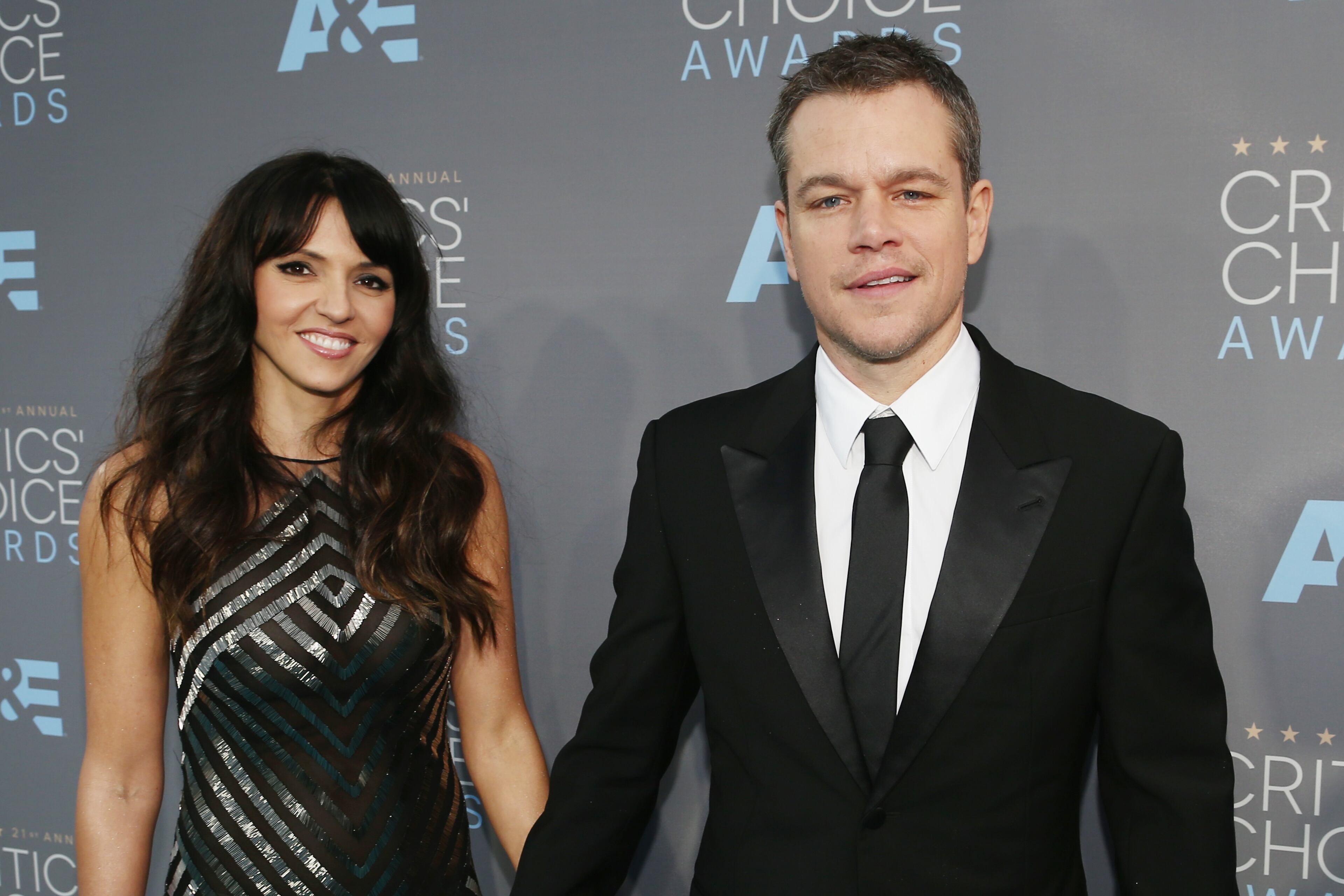 SANTA MONICA, CA - JANUARY 17: Luciana Barroso and Matt Damon attend the 21st Annual Critics' Choice Awards at Barker Hangar on January 17, 2016 in Santa Monica, California. (Photo by Christopher Polk/Getty Images for The Critics' Choice Awards)