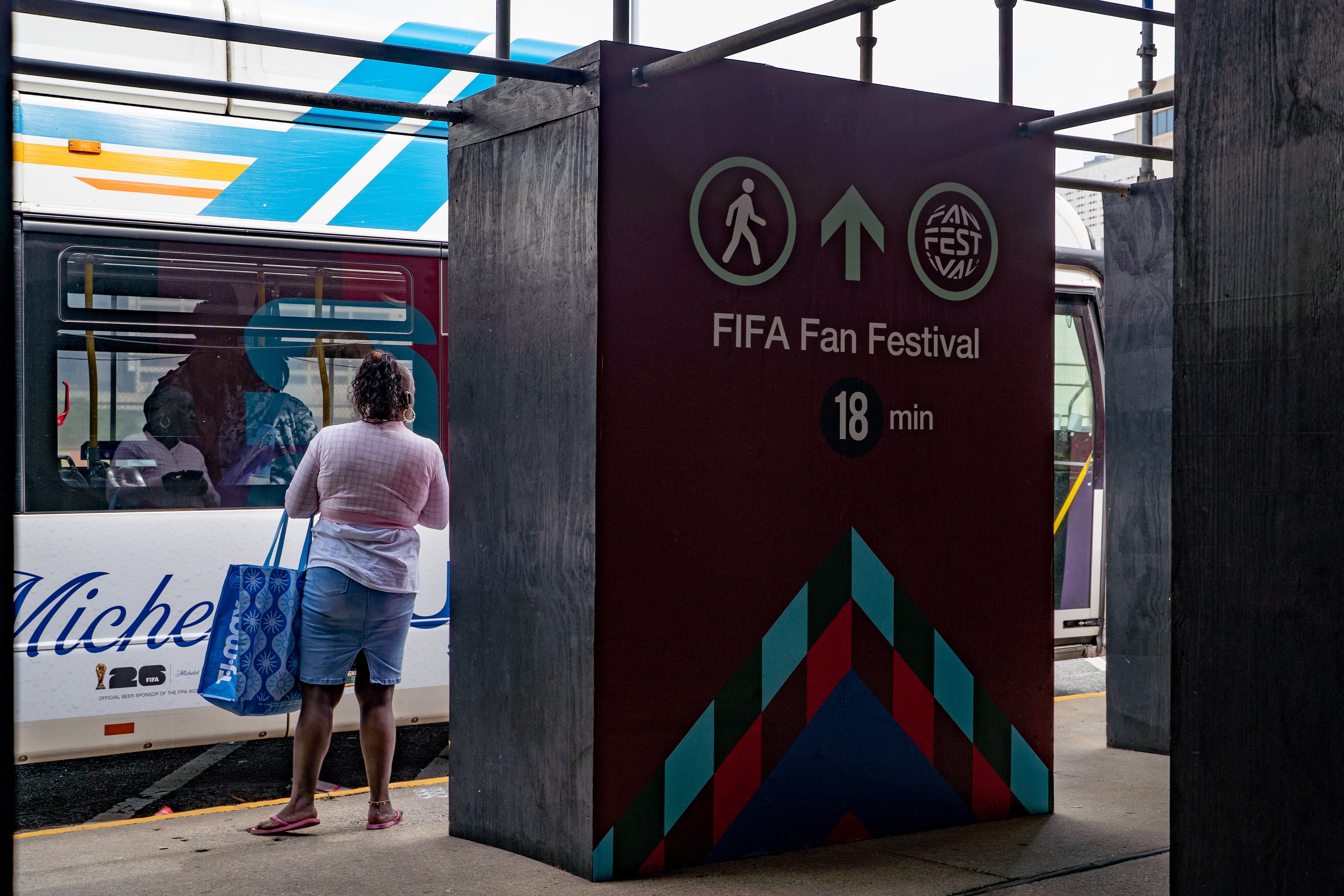 A sign points to the FIFA Fan Festival outside of the Five Points MARTA station on Friday, June 5, 2026. (Ben Hendren for the AJC)