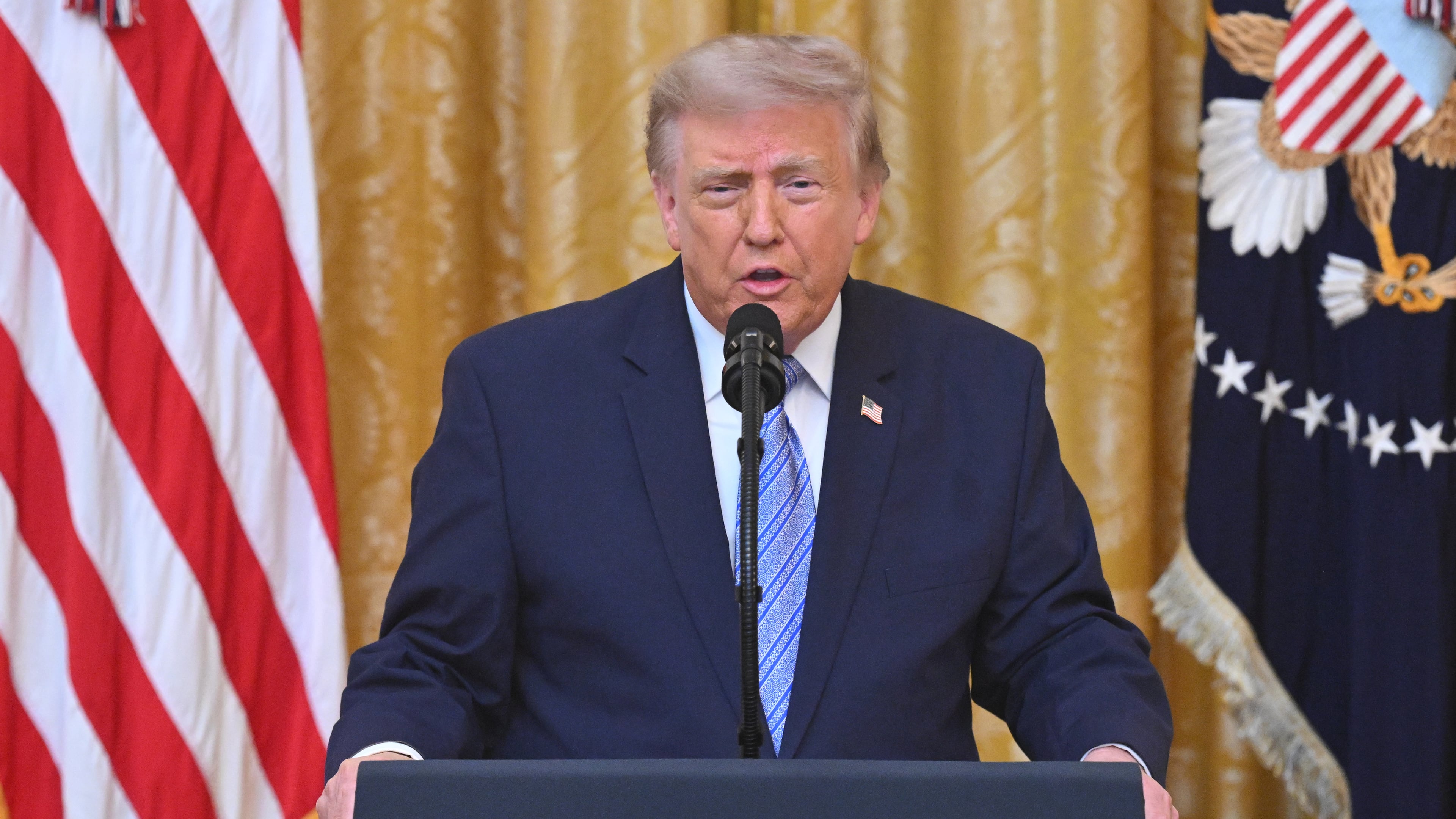 President Donald Trump speaks in the East Room of the White House, Thursday, July 16, 2026, in Washington. (Saul Loeb/Pool via AP)