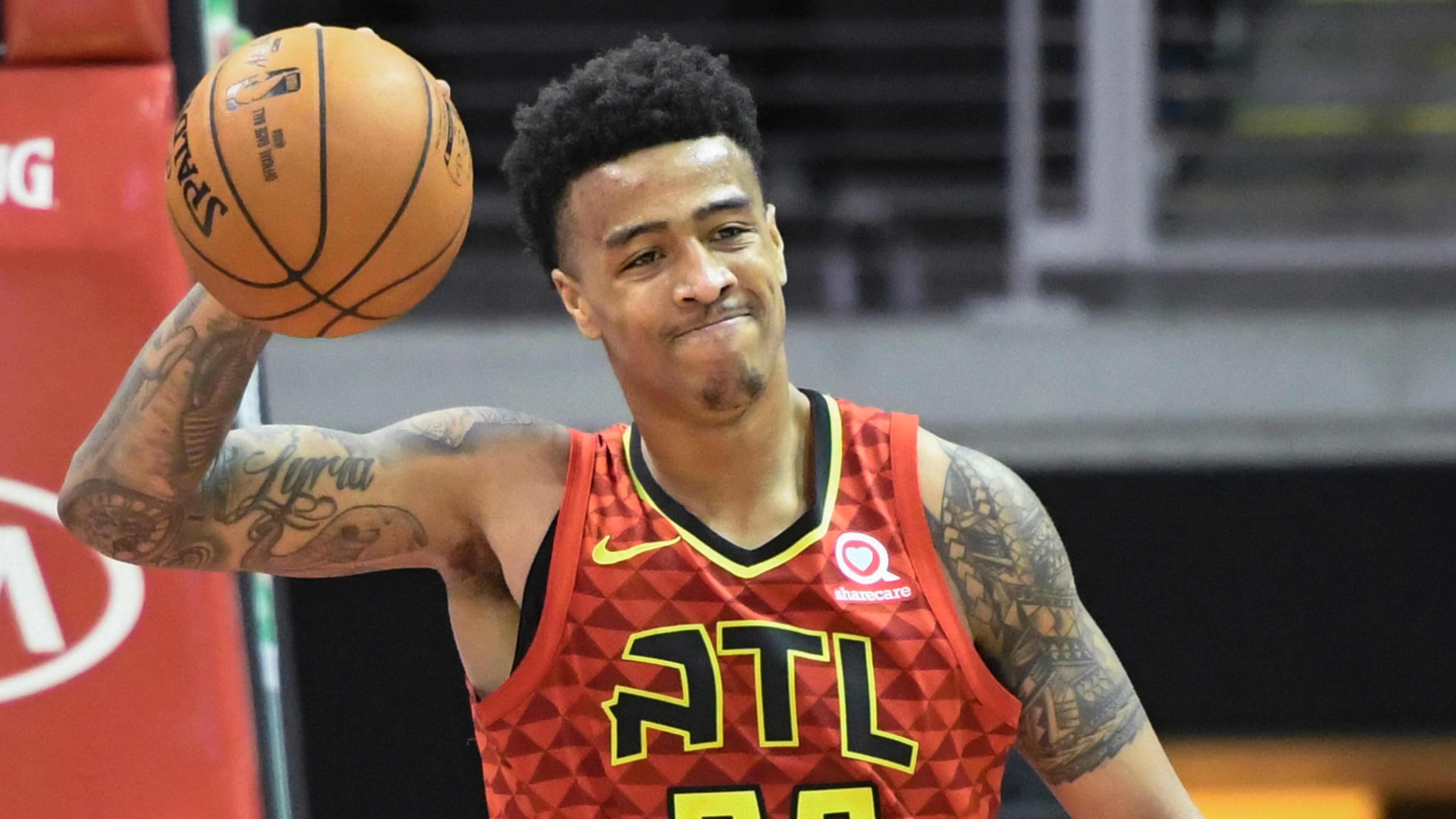Atlanta Hawks forward John Collins reacts after being fouled by the Chicago Bulls March 11, 2018, in Atlanta. (AP Photo/John Amis)