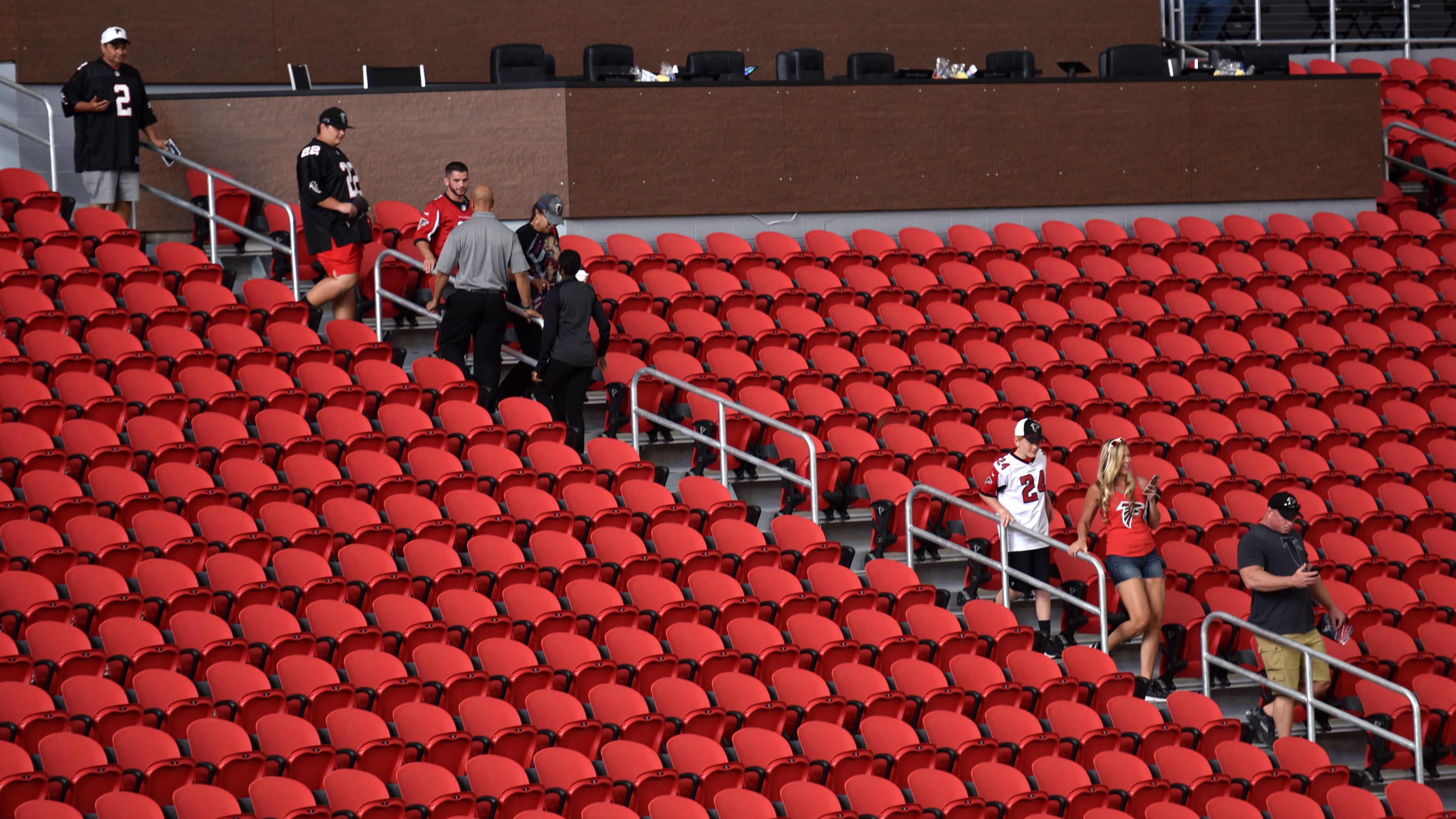August 26, 2017 Atlanta - Fans find their seats as they enter new Mercedes-Benz Stadium before an exhibition game against the Arizona Cardinals on Saturday, August 26, 2017. HYOSUB SHIN / HSHIN@AJC.COM