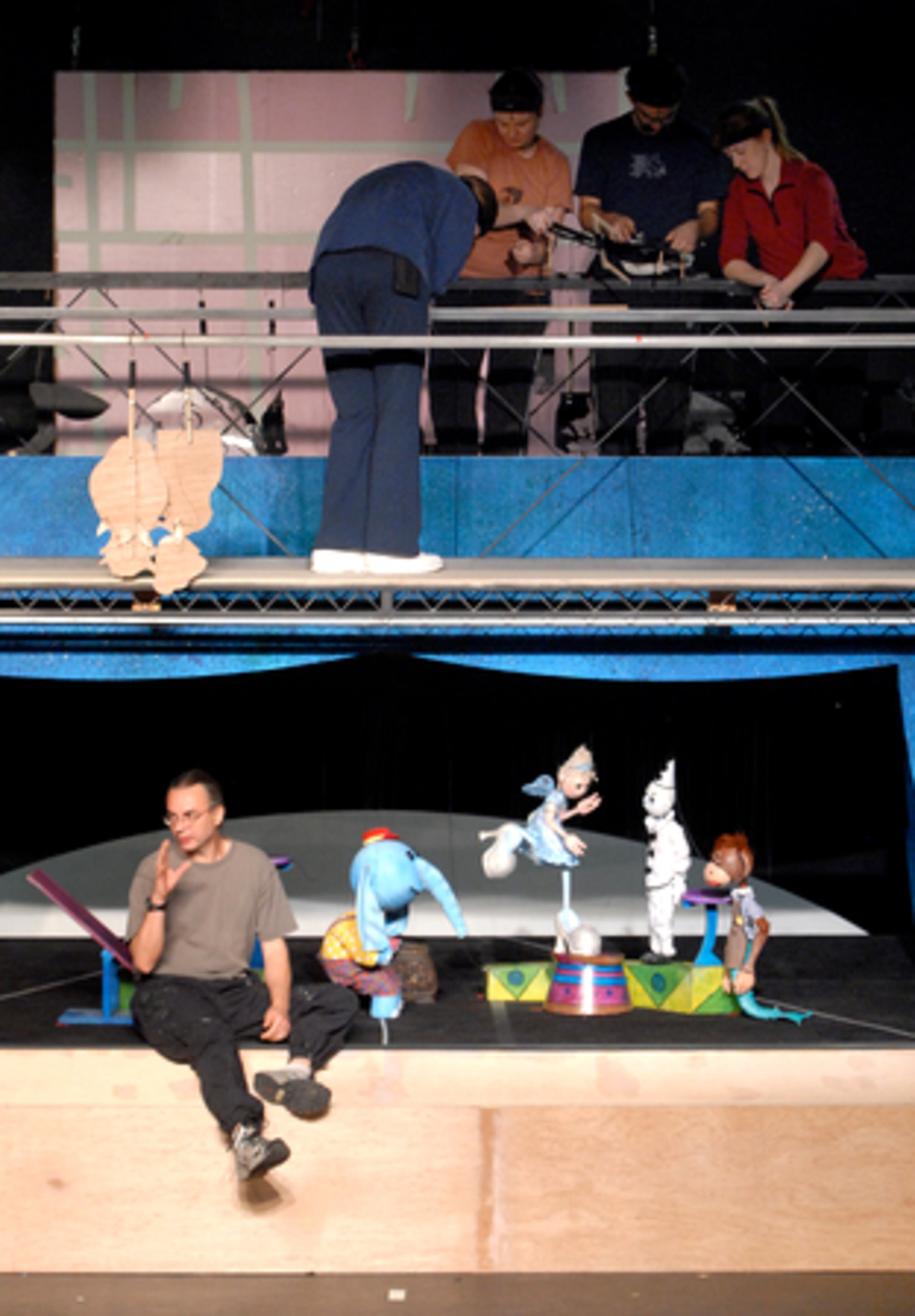 THE SHOW features about 20 string puppets, or marionettes. It's the first time since 1996 that the Center's main stage has had a show with puppets controlled by strings, as opposed to hands or rods. "We're going back to our roots," says artistic director Jon Ludwig (lower left).