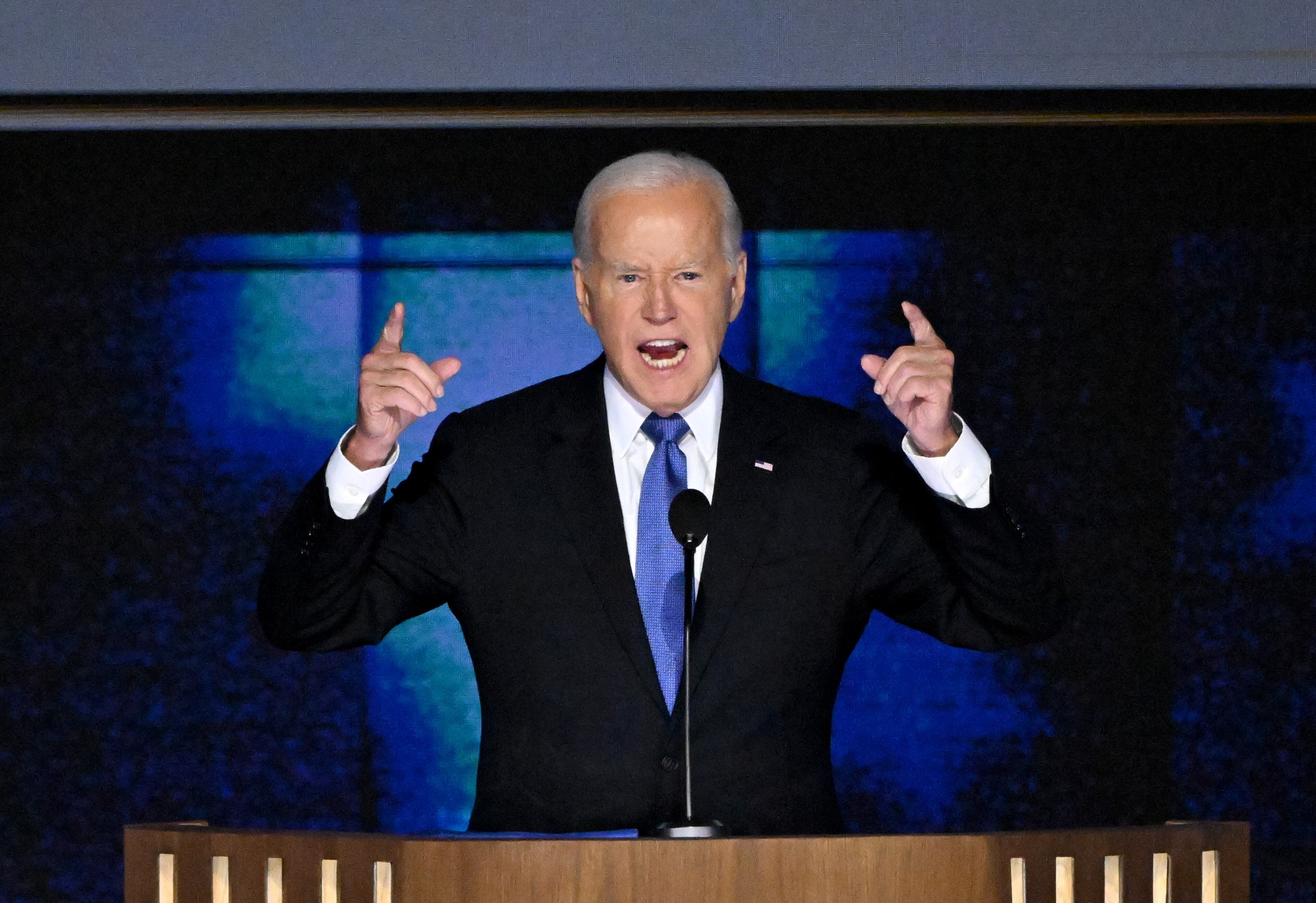 President Joe Biden speaks during the day 1 of the Democratic National Convention at the United Center, Monday, August 19, 2024, in Chicago, Illinois. (Hyosub Shin / AJC)