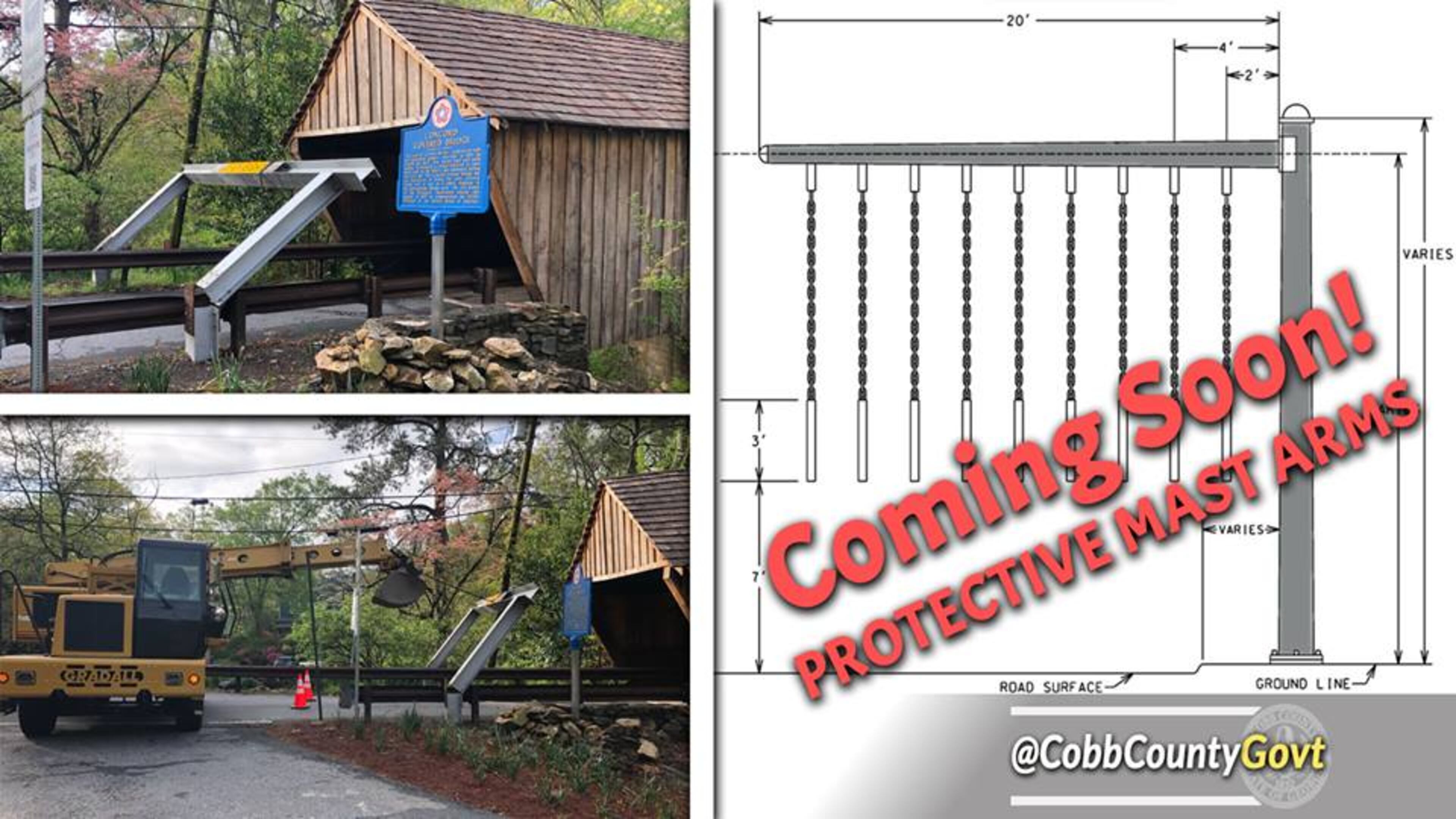 A U-haul van crashed into the metal beams protecting Cobb County's Concord Road covered bridge Tuesday.