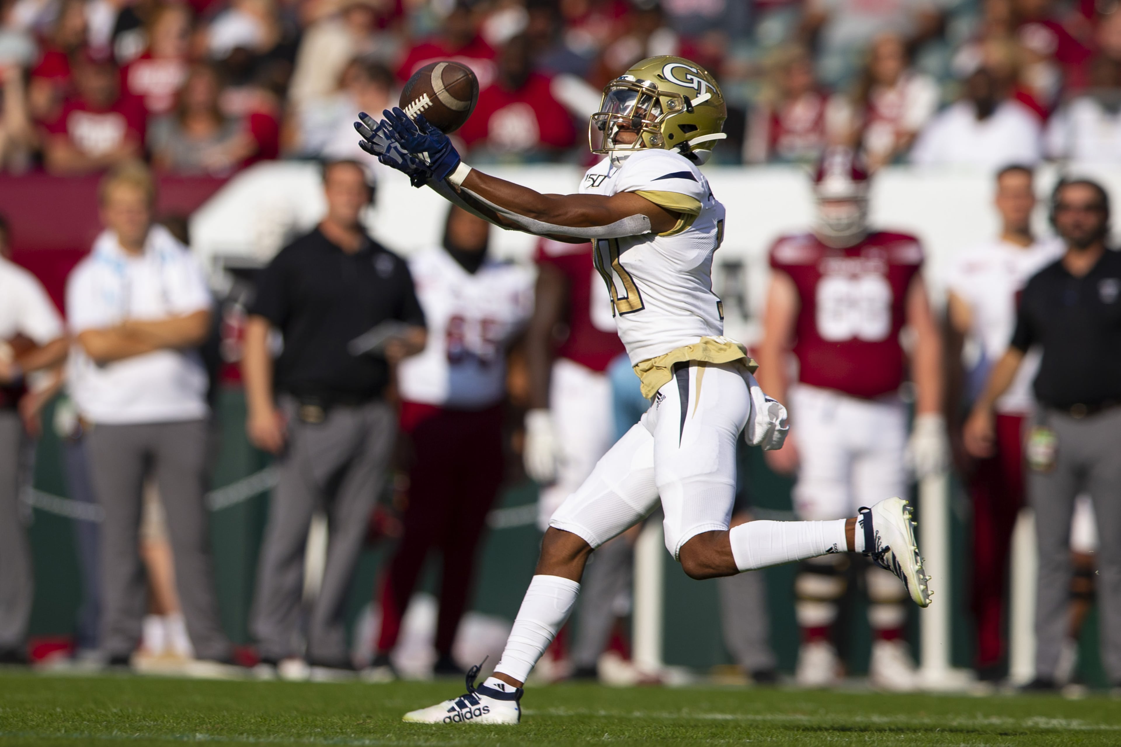 Georgia Tech's Ahmarean Brown pulls in a pass during the first half. (Photo by Mitchell Leff/Getty Images)