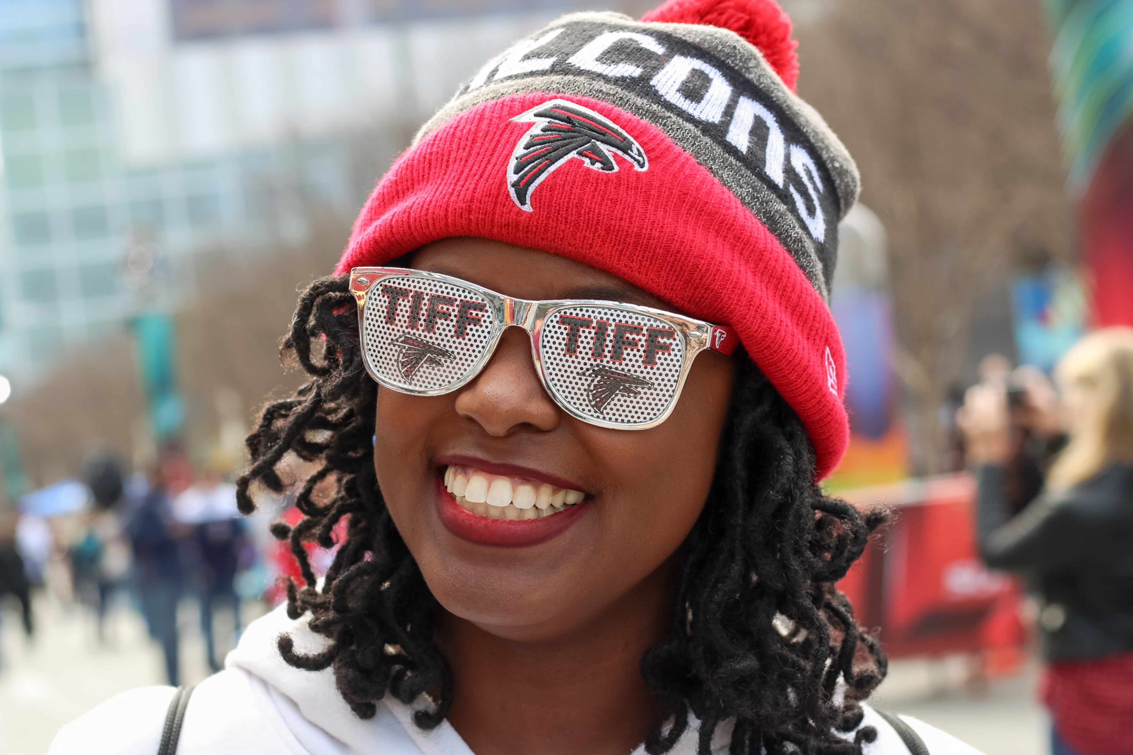 Atlanta Falcons fans have descended upon Houston to celebrate and cheer on the Falcons who will face off against the New England Patriots at Super Bowl 51 on Sunday, February 5. (Janay Kingsberry/AJC)