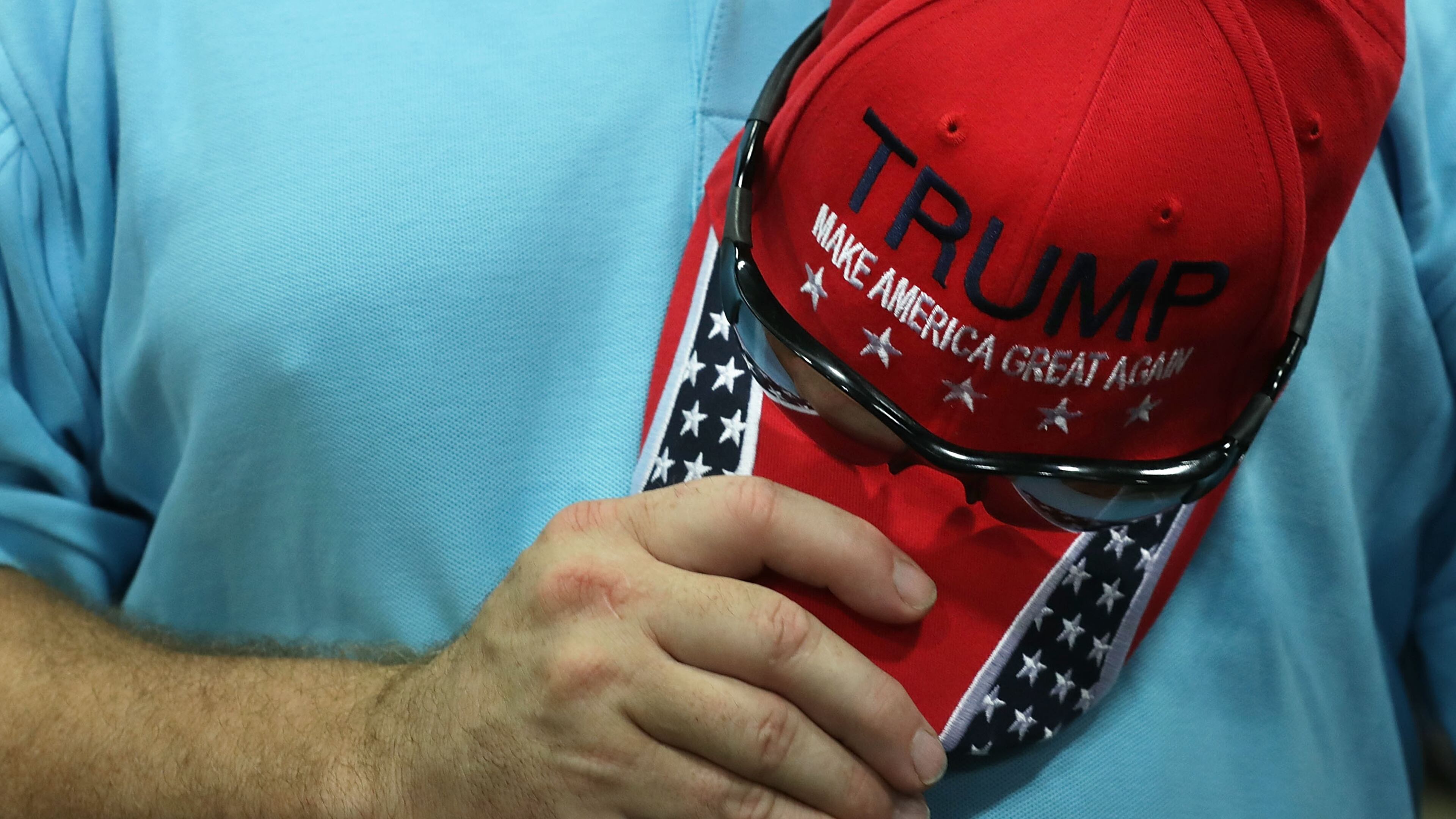 A supporter during a campaign rally of Republican presidential nominee Donald Trump at Fredericksburg Expo Center on Saturday in Fredericksburg, Va. Alex Wong/Getty Images