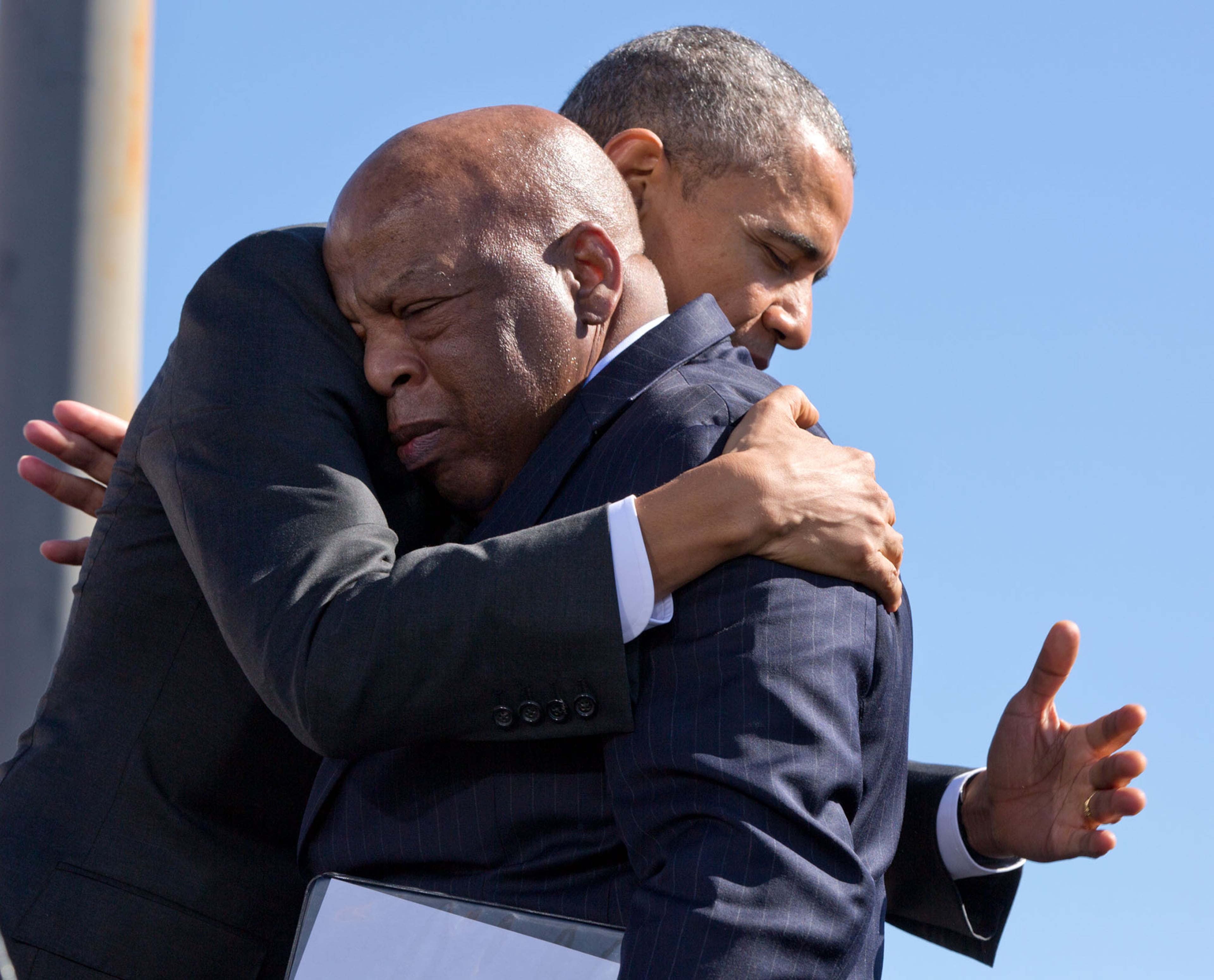 The President hugs Rep. John Lewis after his introduction in 2015.
(Official White House Photo by Pete Souza)