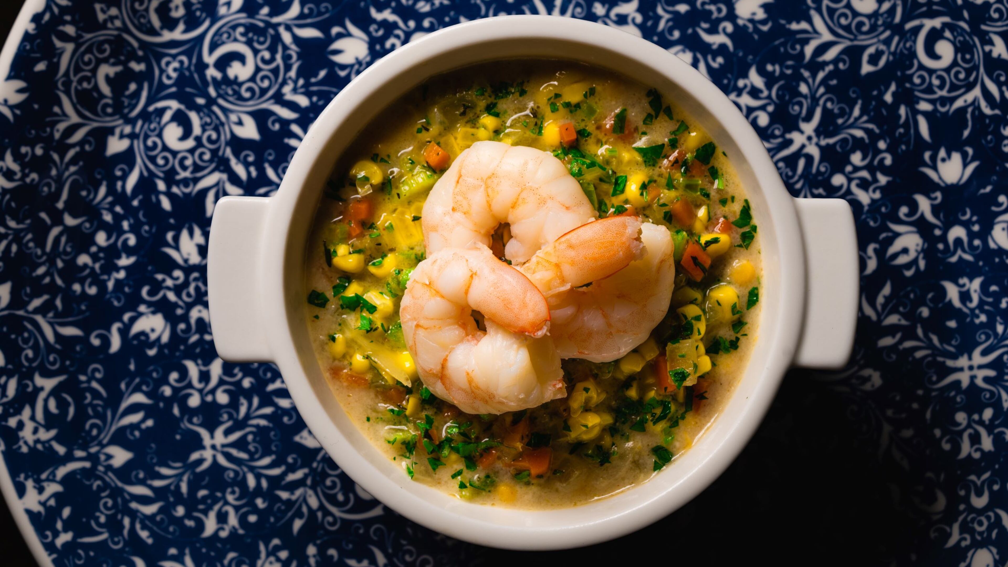 Brassica’s Yellow Corn Bisque with Gulf Shrimp
Courtesy of Brassica