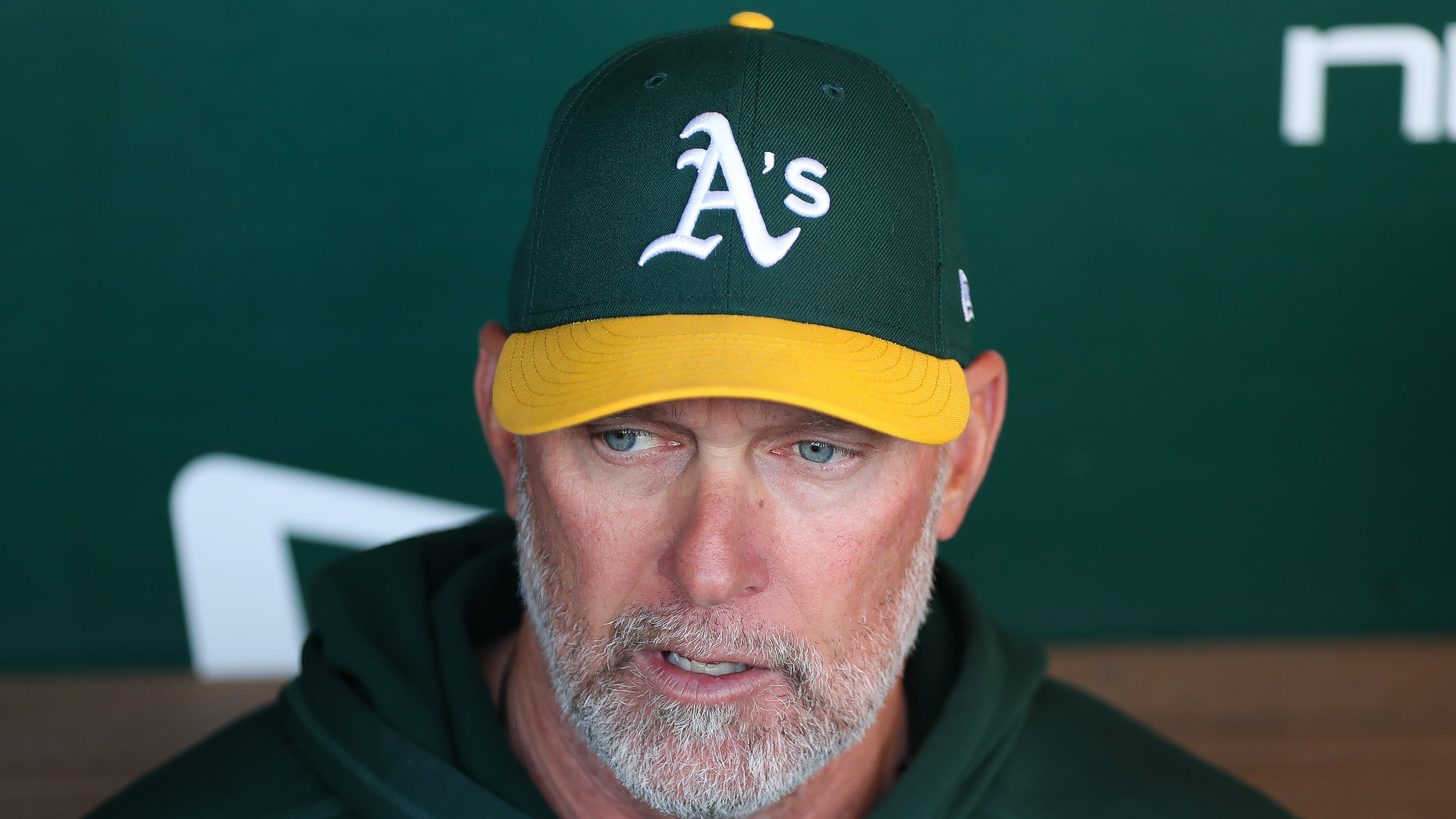 Athletics manager Mark Kotsay talks to the media before a baseball game against the New York Yankees, Friday, May 29, 2026, in West Sacramento, Calif. (AP Photo/Scott Marshall)