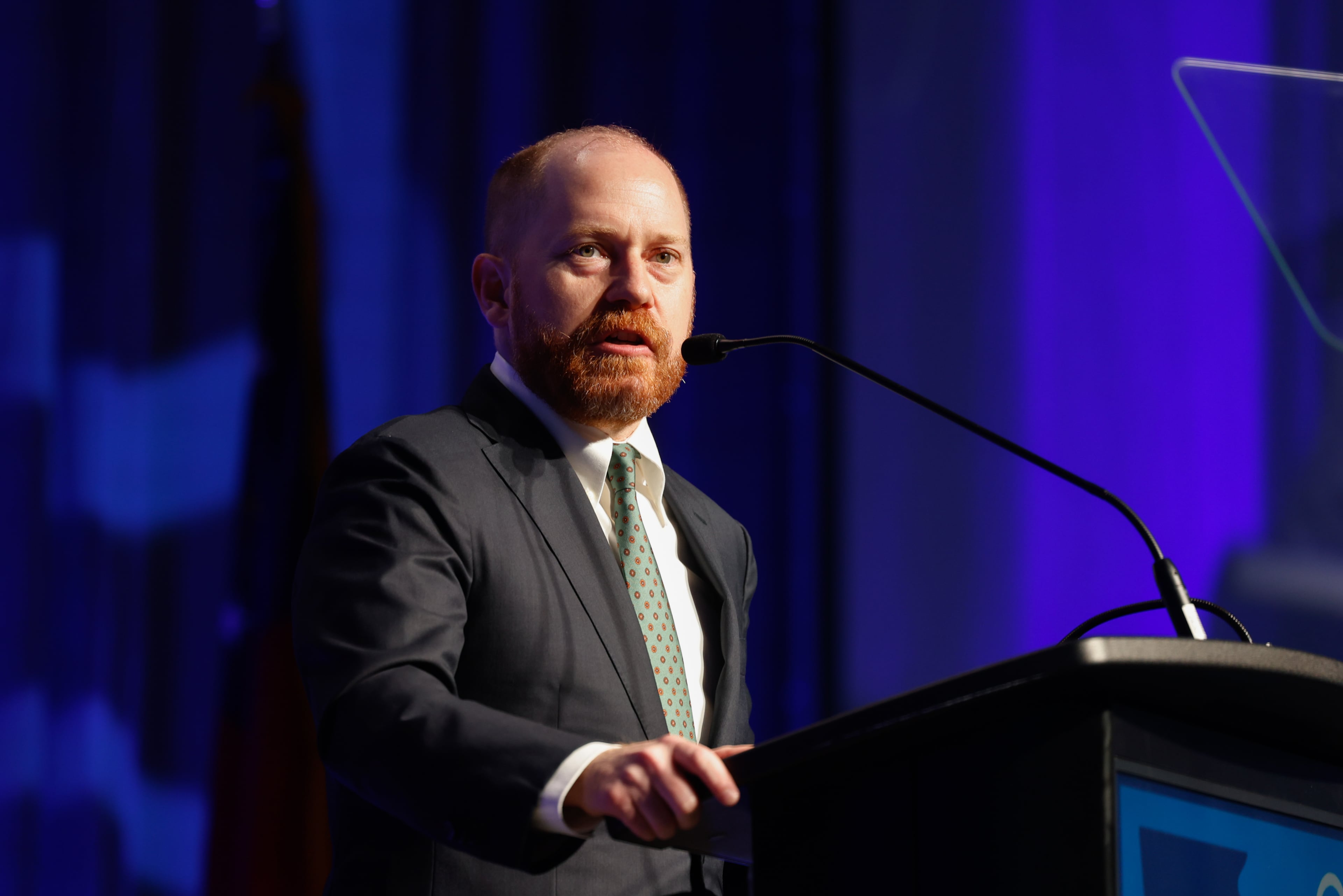 Democratic Party of Georgia Chair Charlie Bailey speaks at the party’s state convention in Savannah last month. (Arvin Temkar/AJC)