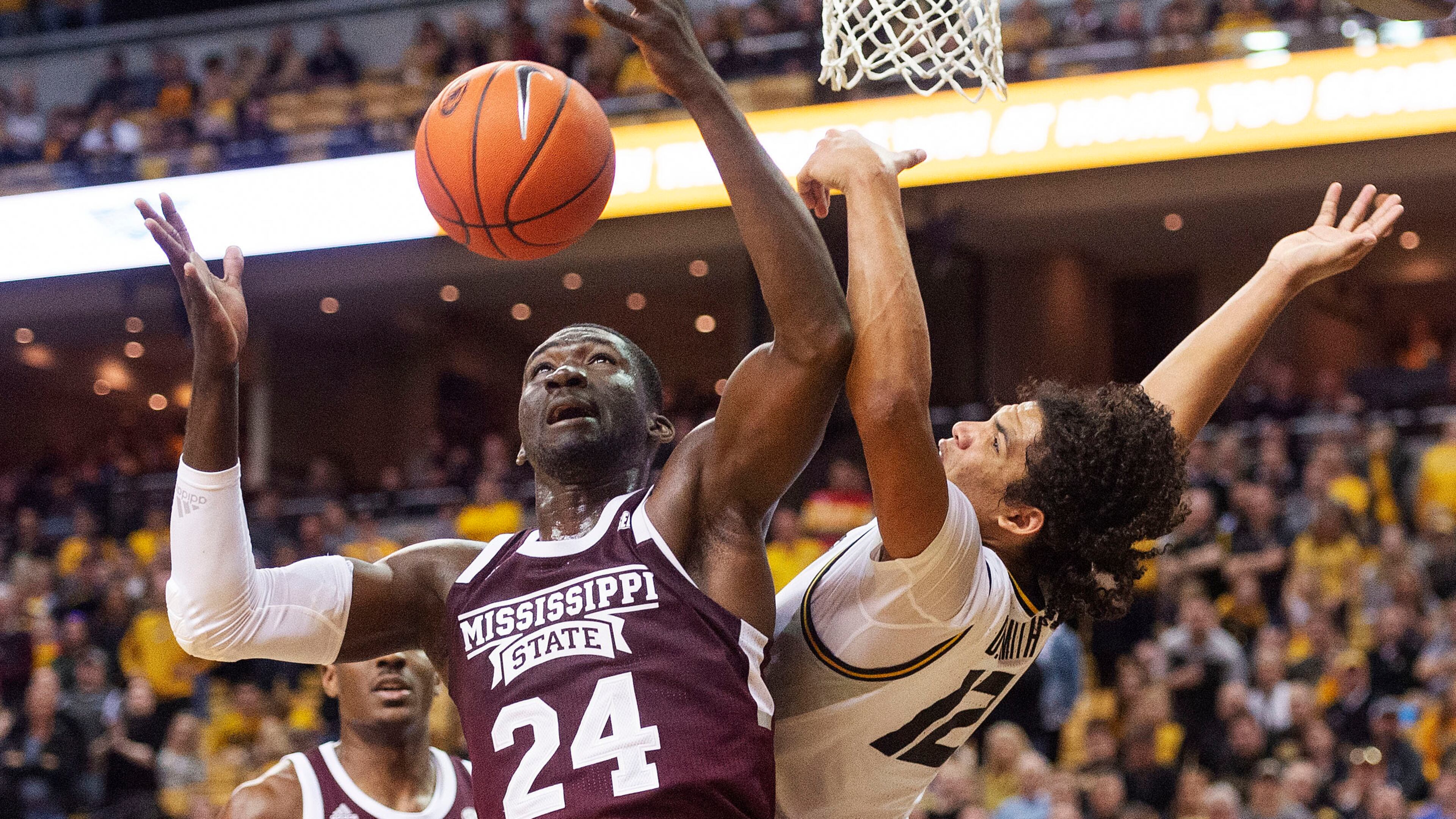 Mississippi State's Abdul Ado (left) totaled 604 points, 580 rebounds and 182 blocks in three seasons.