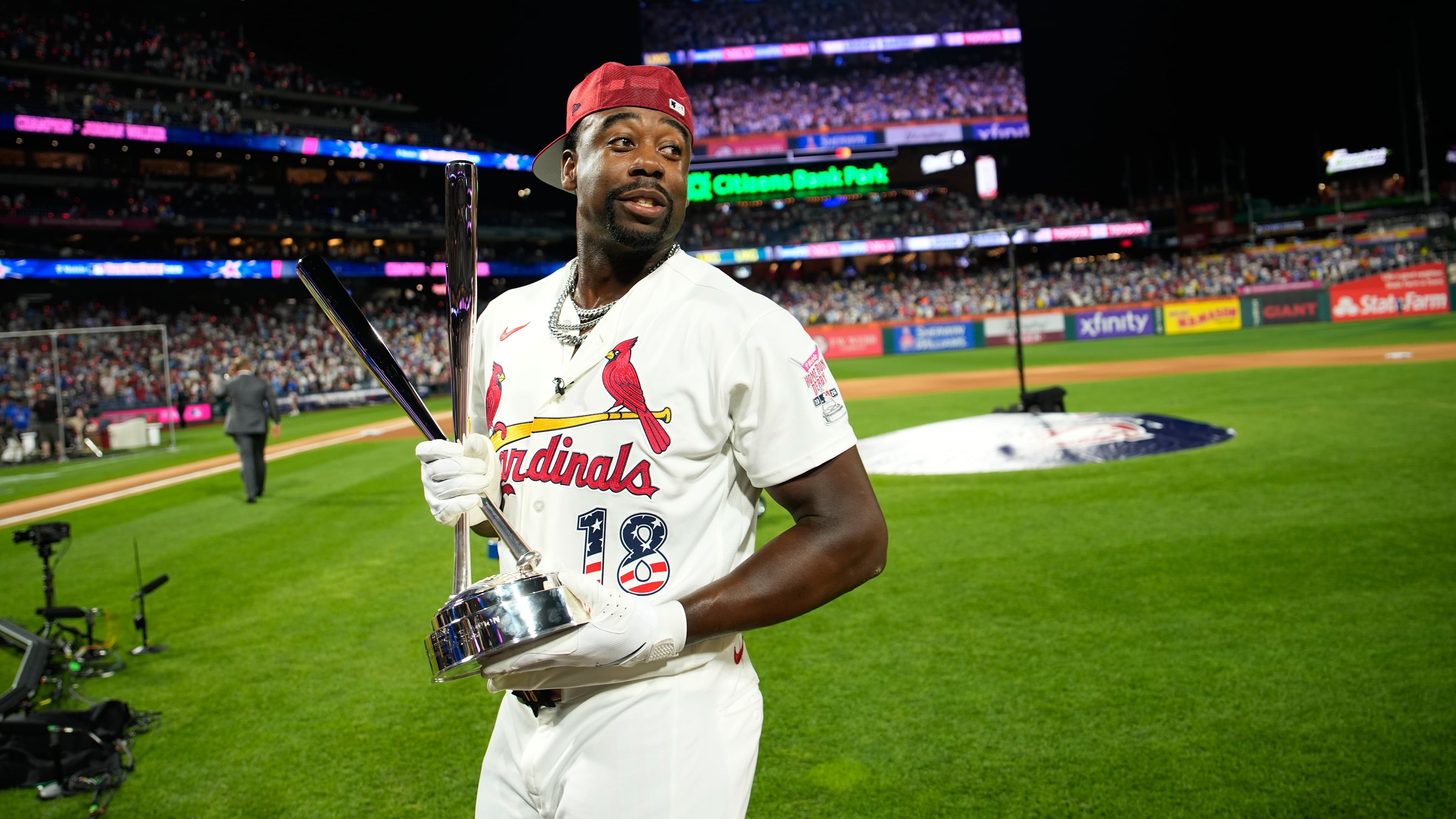St. Louis Cardinals star Jordan Walker holds his new hardware. (Matt Slocum/AP)
