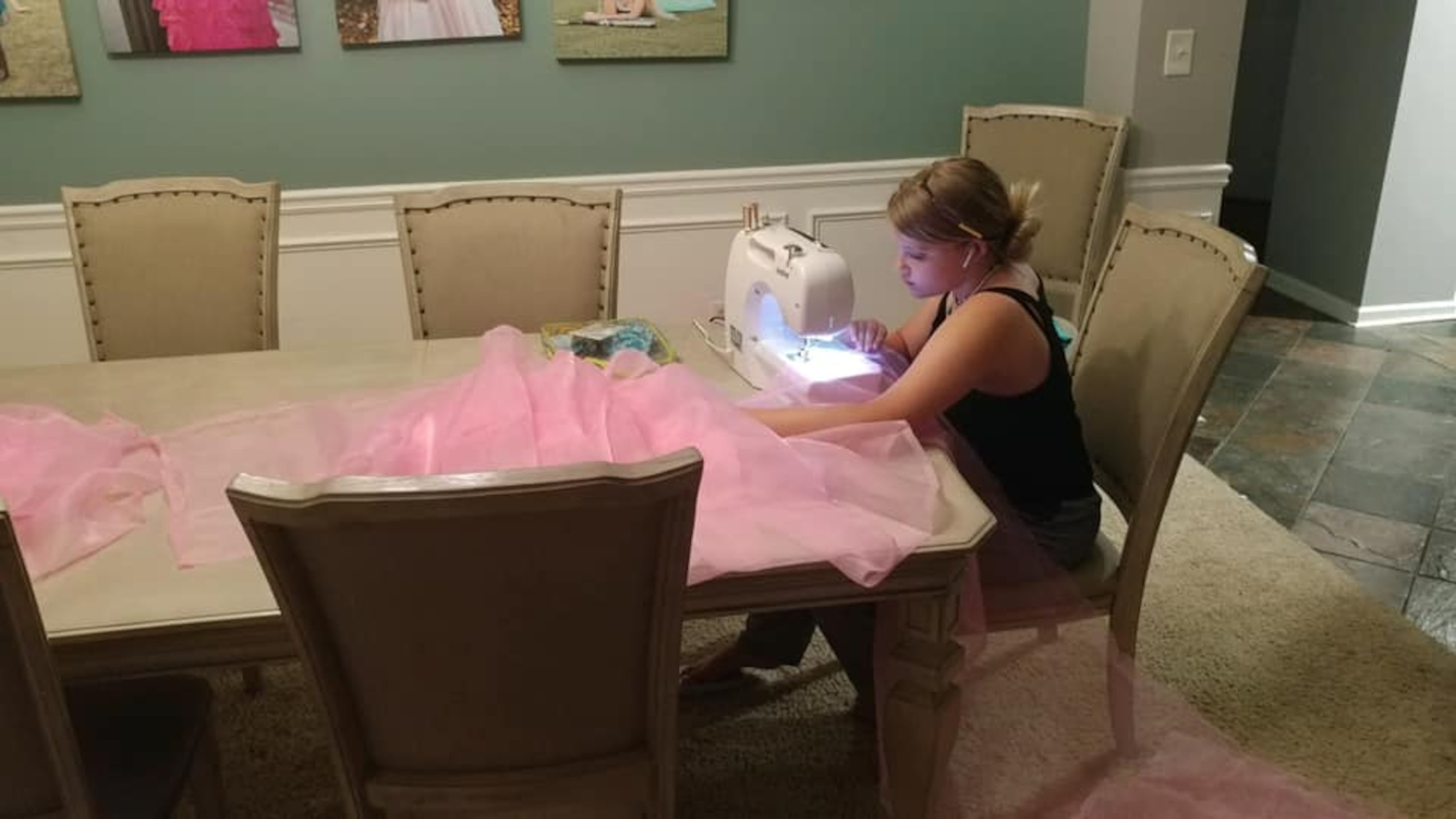Sydney Samples used YouTube to teach herself how to sew. At 14, she created an original Rapunzel ball gown from scratch. (Courtesy of Ryan Samples)