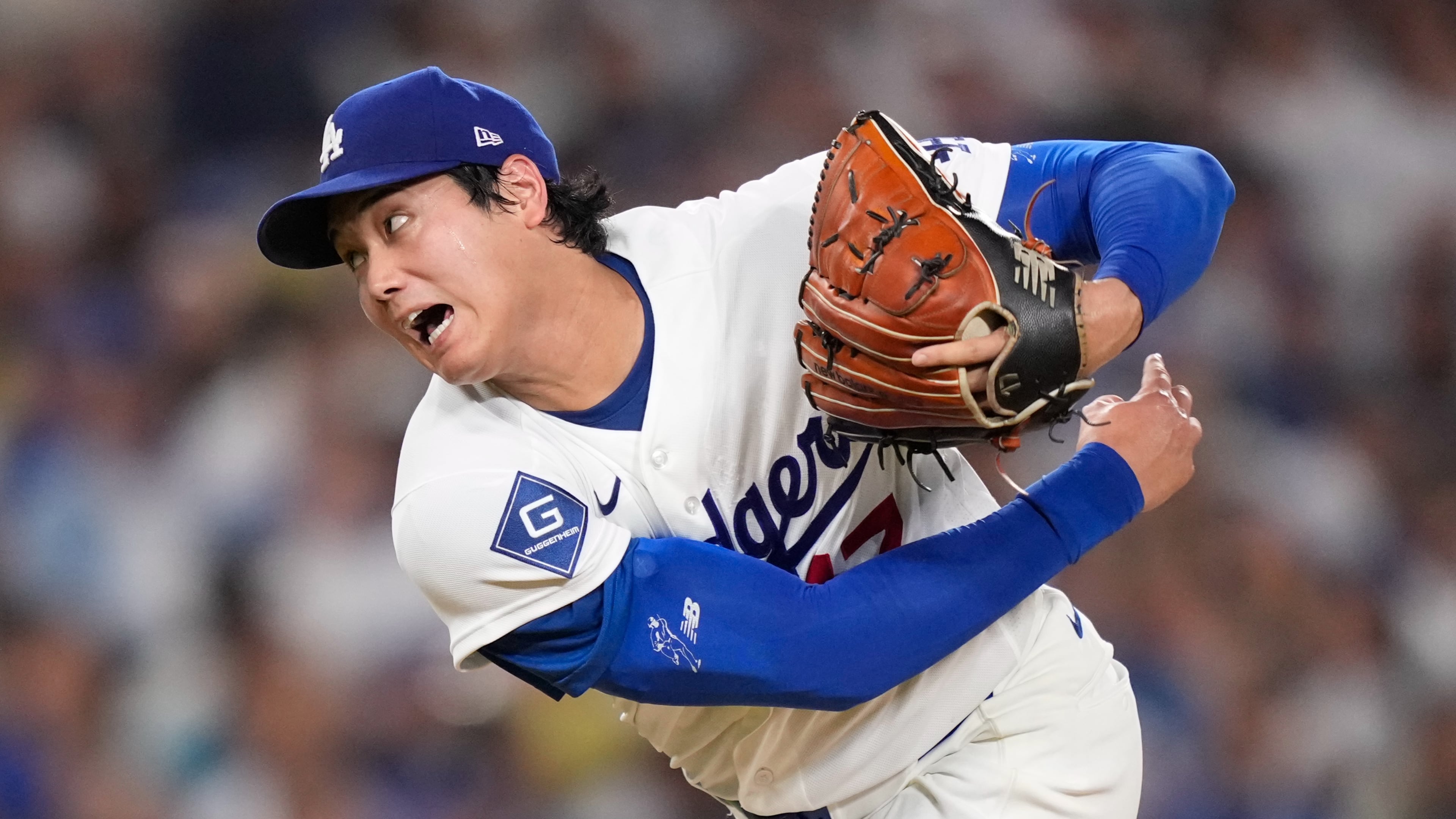 Los Angeles Dodgers starting pitcher Shohei Ohtani throws to the plate during the sixth inning of a baseball game against the San Diego Padres, Friday, July 3, 2026, in Los Angeles. (AP Photo/Mark J. Terrill)