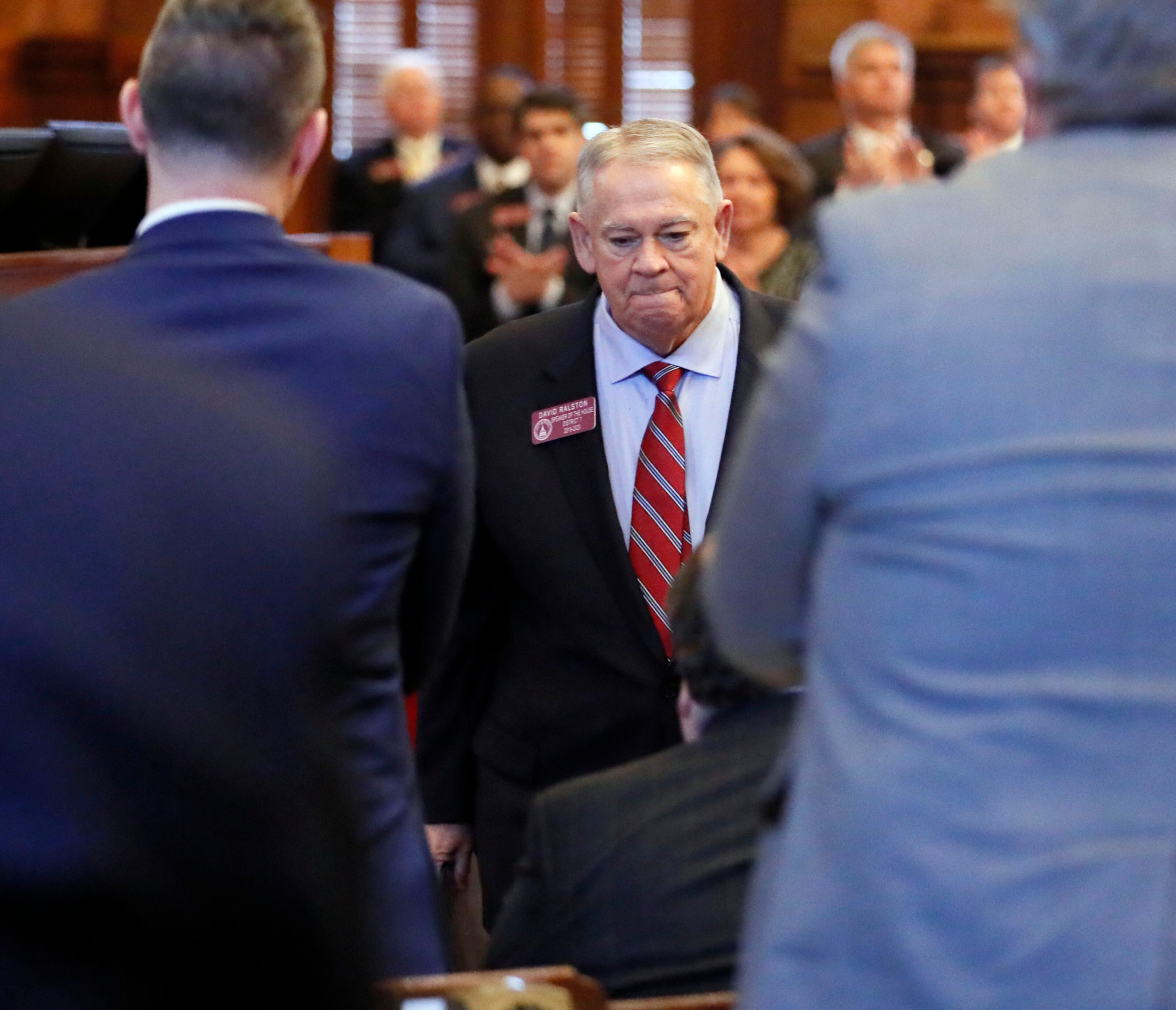 2/25/19 - Atlanta - House Speaker David Ralston leaves the well to a standing ovation after he spoke during Morning Orders to address accusations that he has abused his authority. Several Republican lawmakers signed onto a resolution calling for Georgia House Speaker David Ralston to resign over his use of power to delay cases of defendants accused of crimes. Bob Andres / bandres@ajc.com