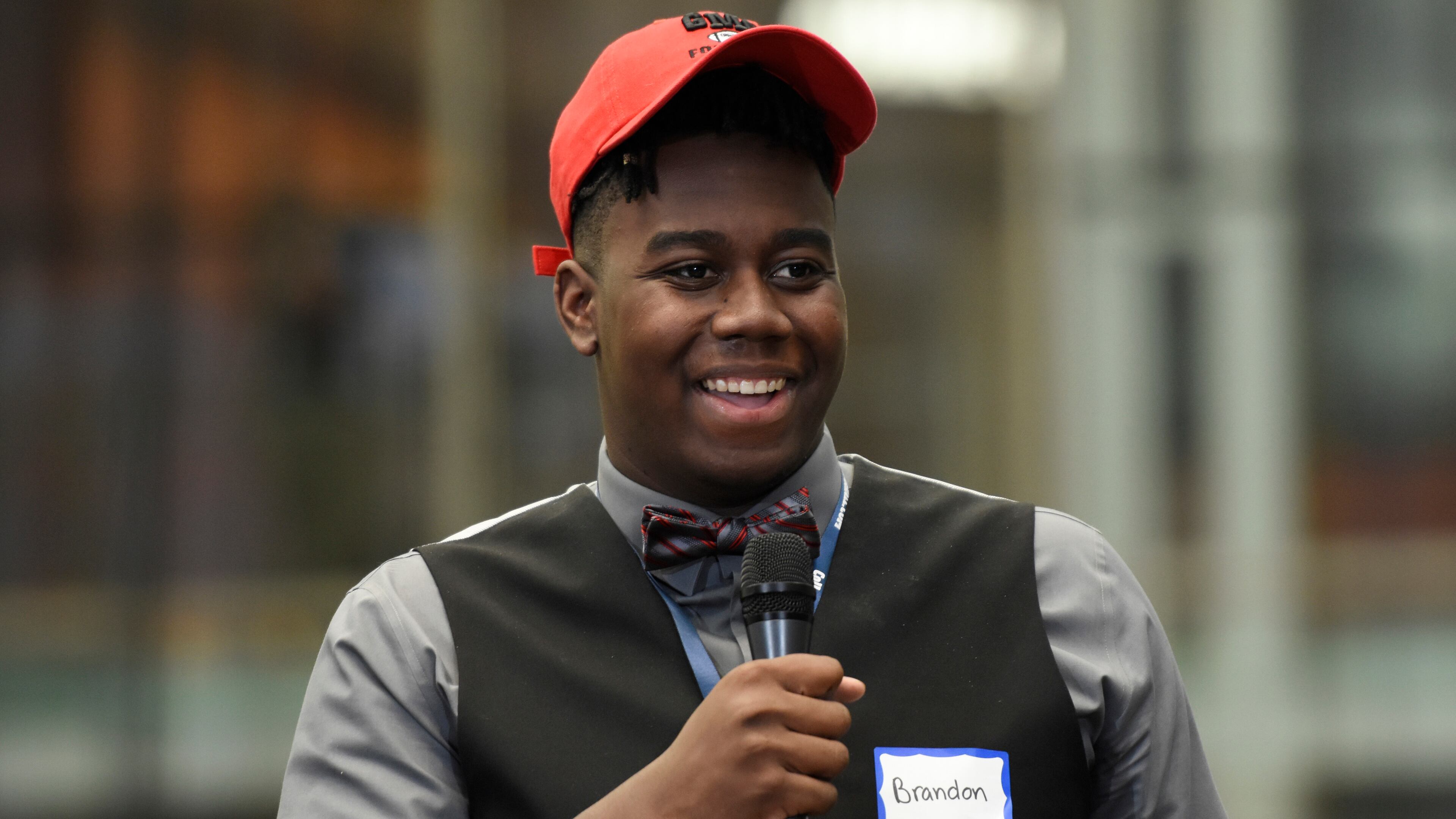 February 1, 2017, Atlanta - Brandon Jones of Dacula, who committed to Georgia Military College, speaks during National Signing Day in Atlanta, Georgia, on Wednesday, February 1, 2017. (DAVID BARNES / DAVID.BARNES@AJC.COM)