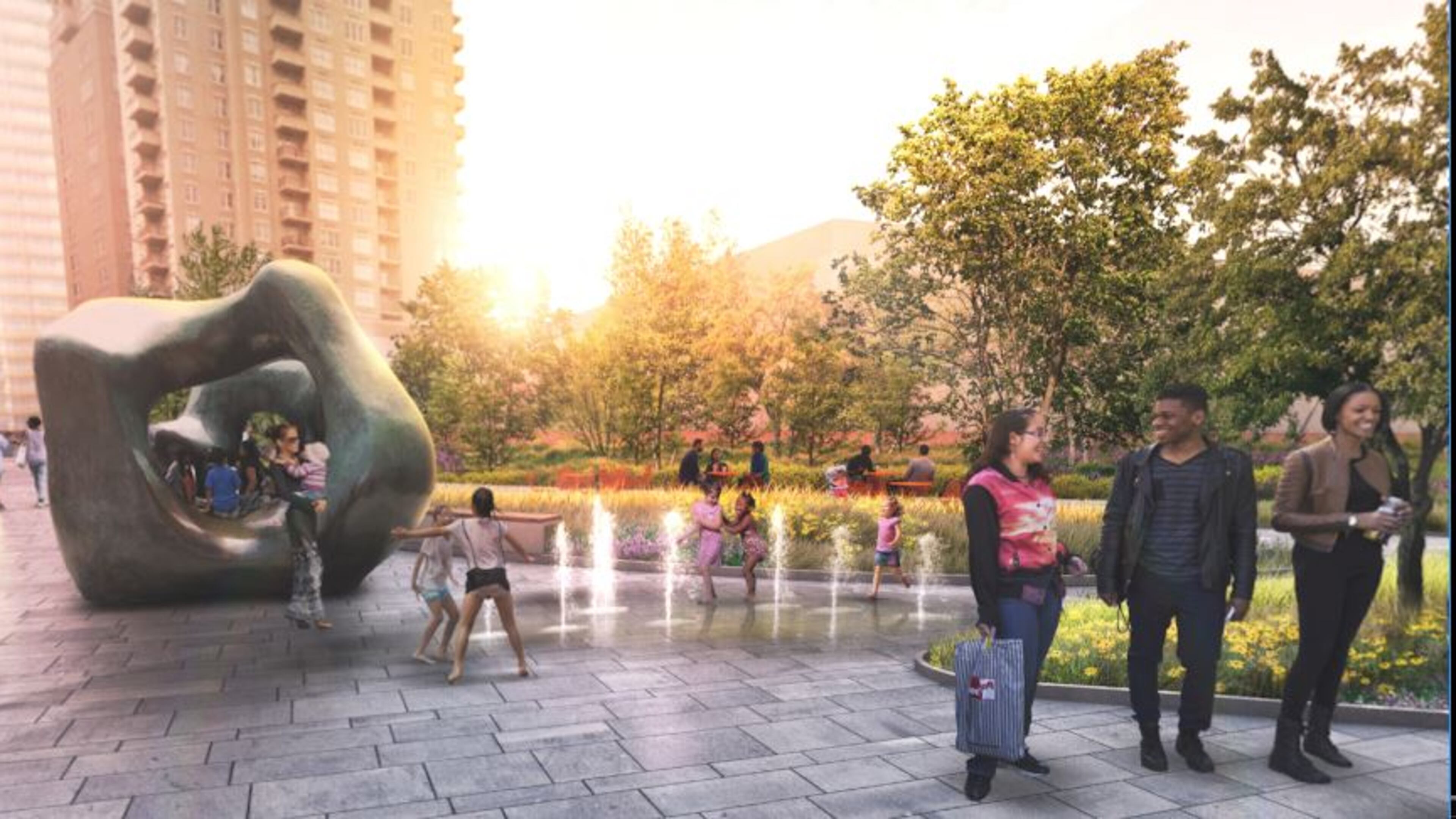 An artist rendering shows what the future park over GA 400 is expected to look like. CONTRIBUTED