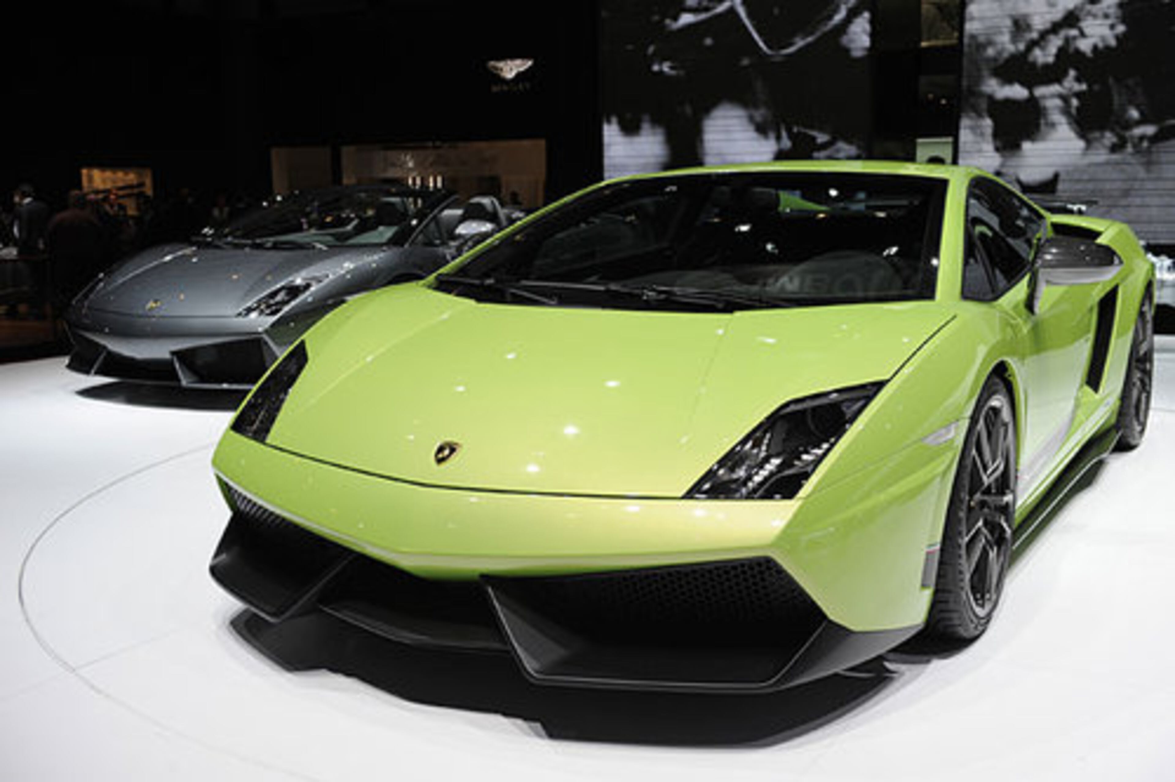 A Lamborghini Gallardo LP 570-4 Superleggera automobile at the Geneva International Motor Show in Geneva, Switzerland.