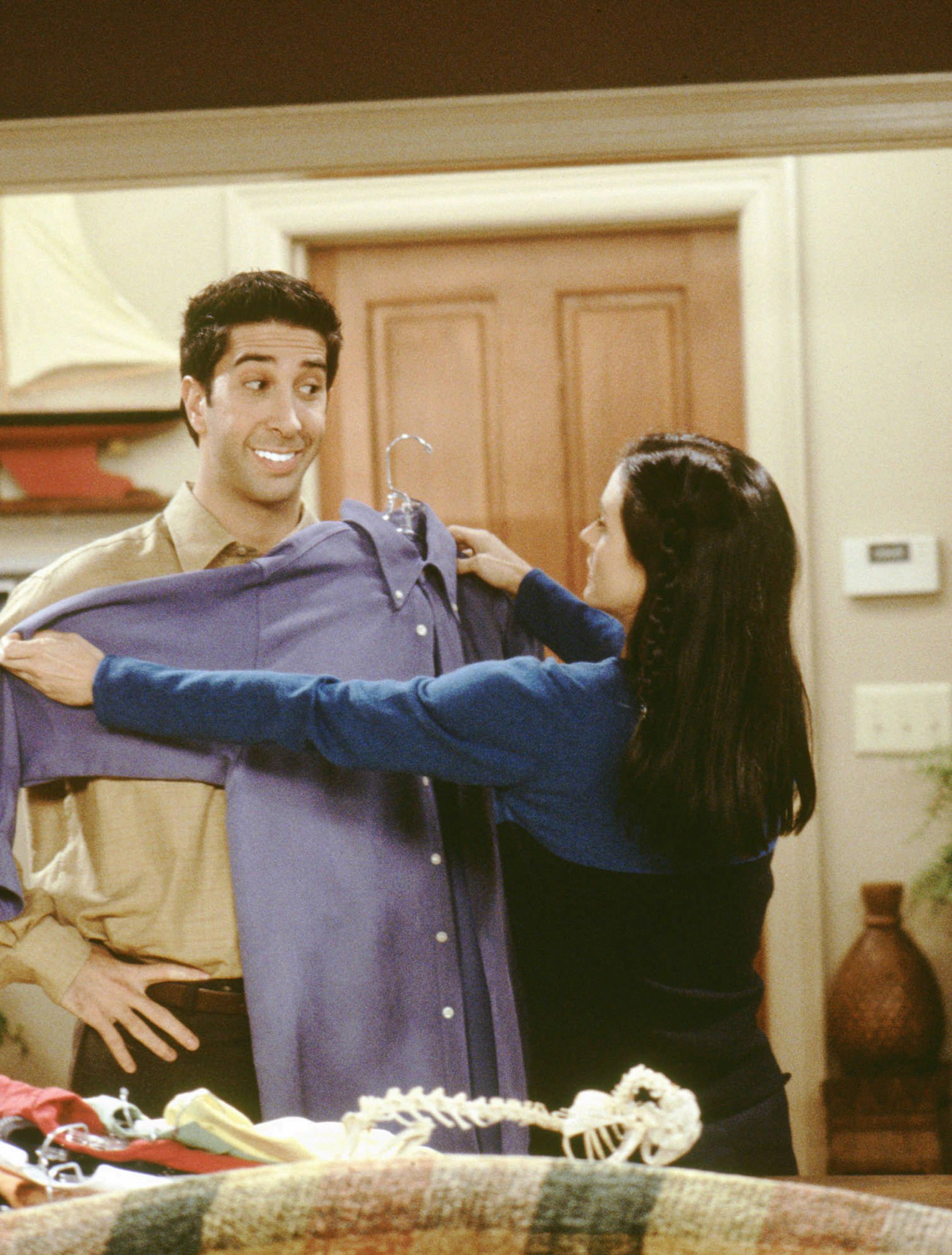 David Schwimmer as Ross Geller with Courteney Cox Arquette as Monica Geller in "Friends."