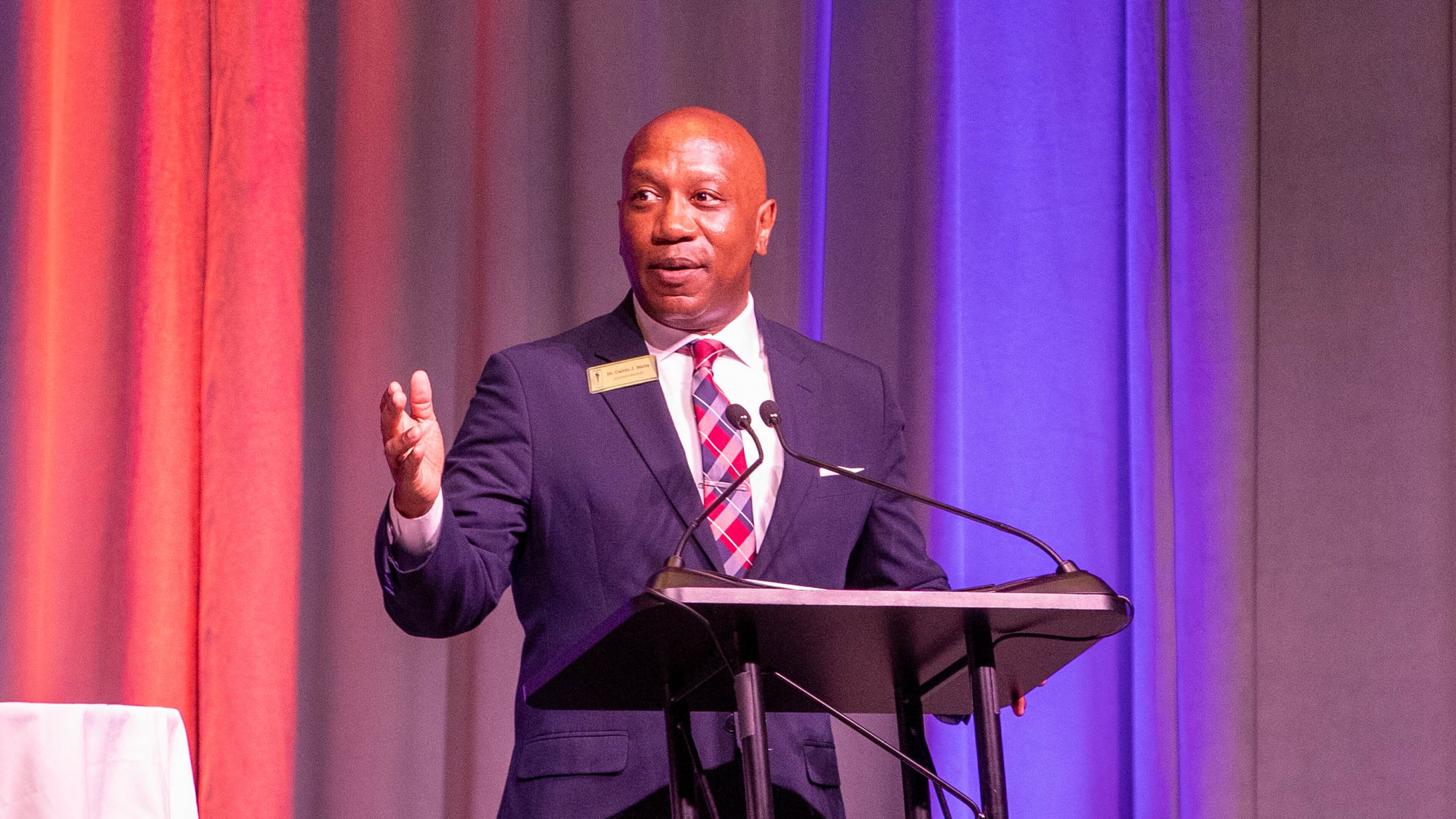 Gwinnett County Public Schools Superintendent Calvin Watts speaks during the annual new teacher orientation July 11, 2023. In response to Lt. Gov. Burt Jones' support for a proposal to pay teachers to carry guns in schools, Watts said couldn't see approving that type of measure. (Katelyn Myrick/katelyn.myrick@ajc.com)