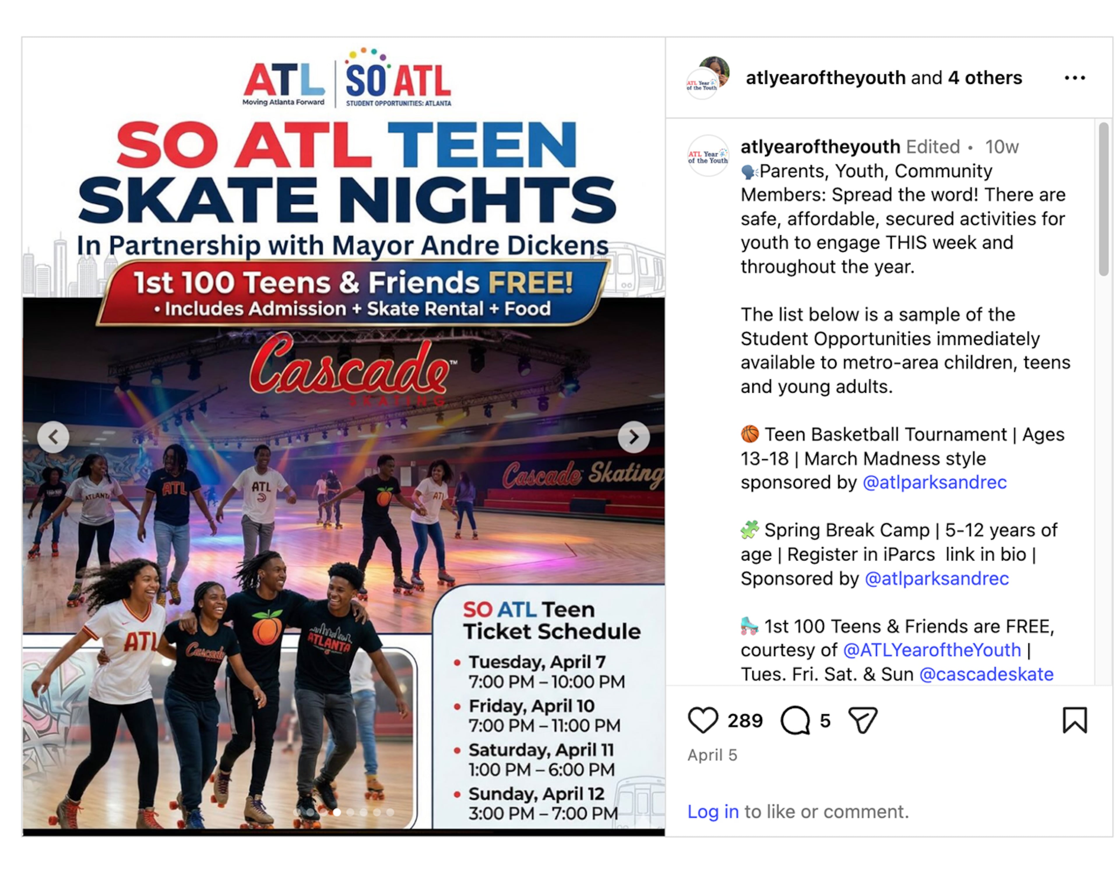 This image of teenagers at a skating rink, that was used in a city of Atlanta Instagram post, is AI-generated, the city said. (City of Atlanta Instagram)