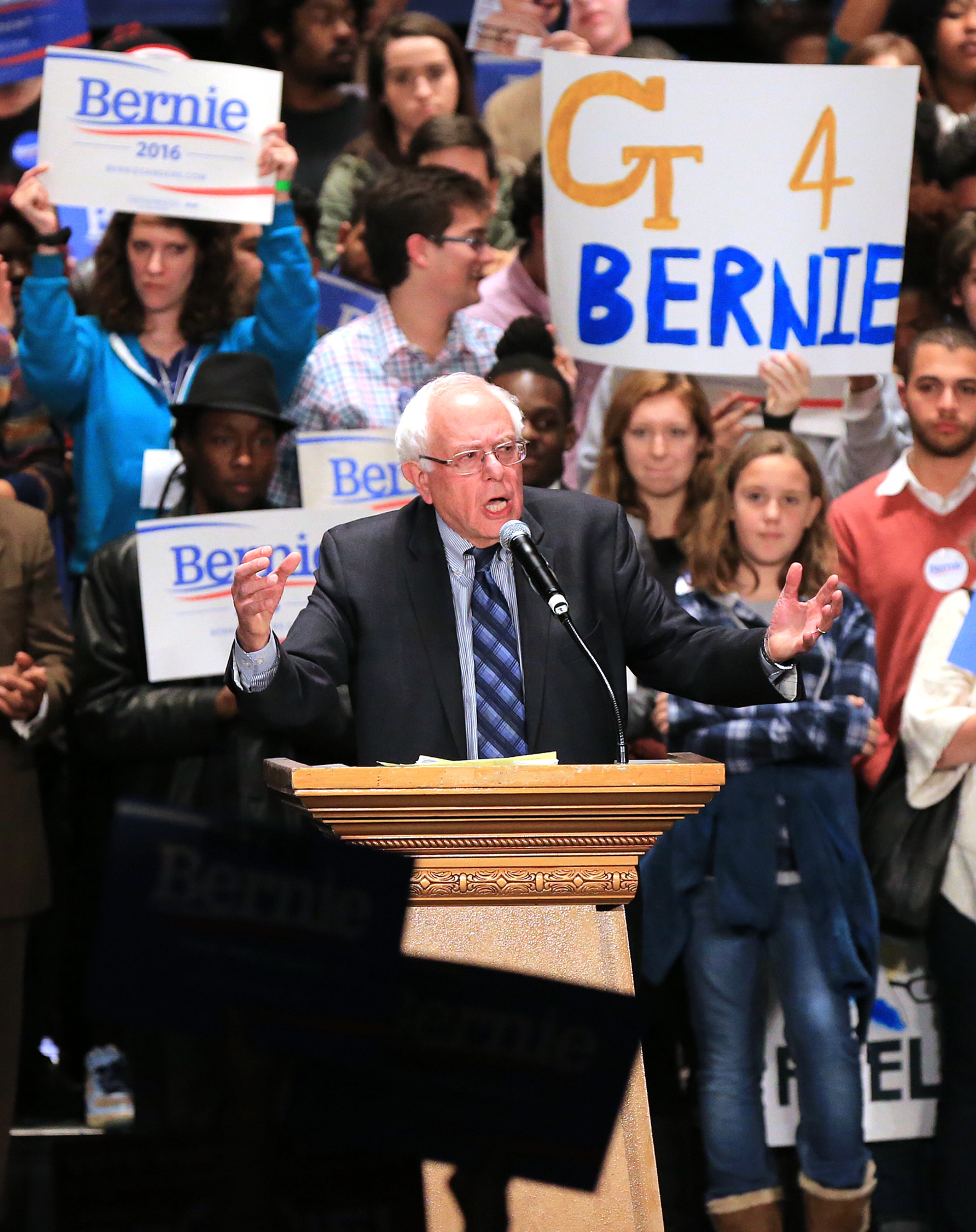 Democratic presidential candidate Bernie Sanders speaks to the packed crowd filling the Fox Theatre on Monday, Nov. 23, 2015, in Atlanta. Curtis Compton / ccompton@ajc.com