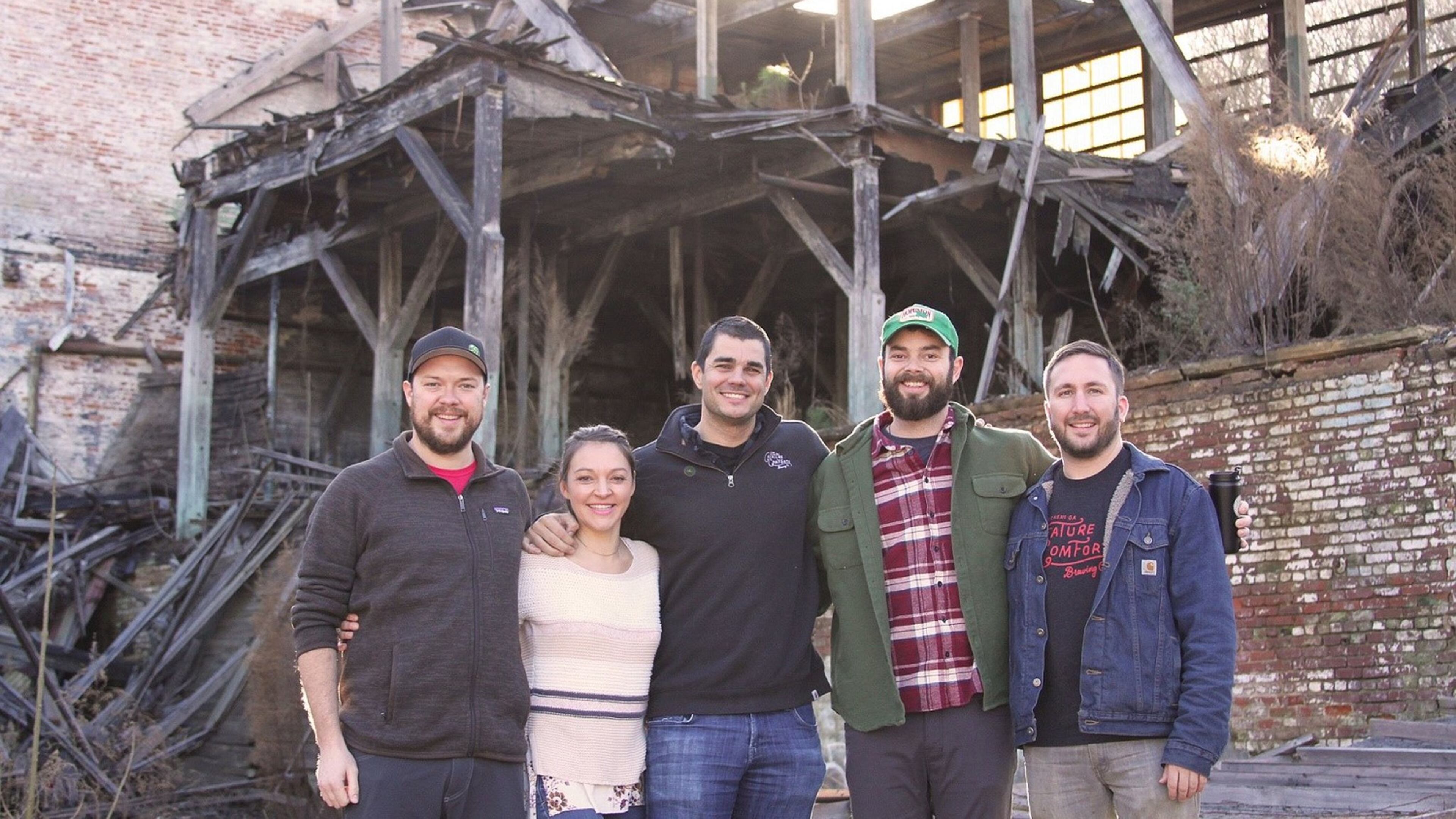 Creature Comforts’ five original employees (left to right): Adam Beauchamp (co-founder/brewmaster), Katie Beauchamp (tasting room general manager), Chris Herron (co-founder/CEO), Blake Tyers (wood cellar/specialty brand manager), David Stein (co-founder/head brewer). Stein and Adam Beauchamp are both homebrewers-turned-pro brewers. CONTRIBUTED BY CREATURE COMFORTS BREWING CO. 2017