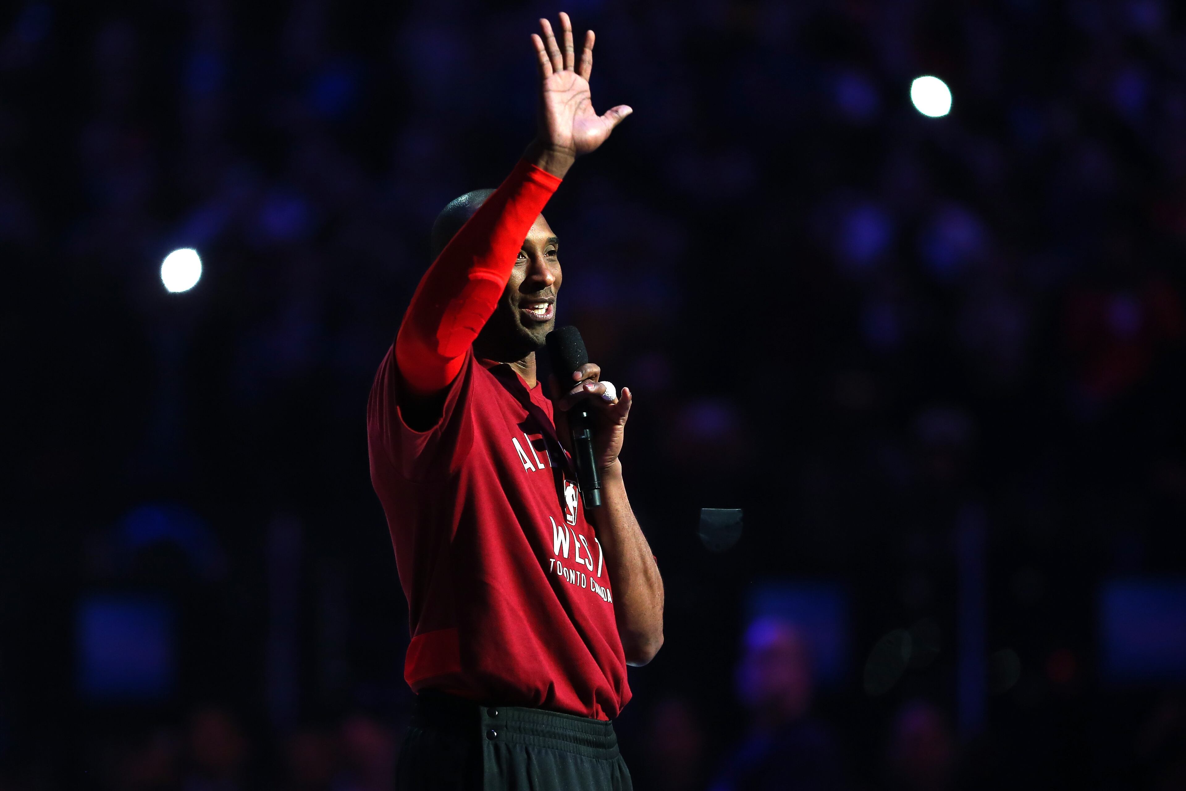 TORONTO, ON - FEBRUARY 14: Kobe Bryant #24 of the Los Angeles Lakers and the Western Conference speaks before the NBA All-Star Game 2016 at the Air Canada Centre on February 14, 2016 in Toronto, Ontario. (Photo by Elsa/Getty Images)