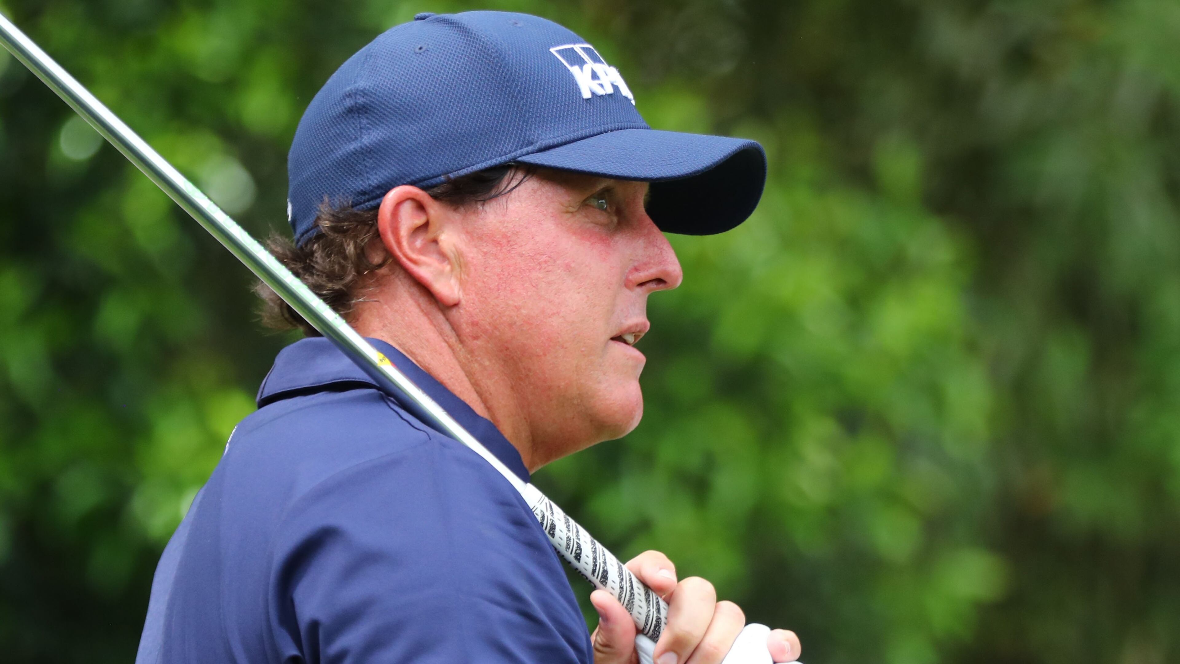 Phil Mickelson watches his tee shot on 14 during the second round of the Masters Tournament Friday, April 12, 2019, at Augusta National Golf Club in Augusta. Curtis Compton / ccompton@ajc.com
