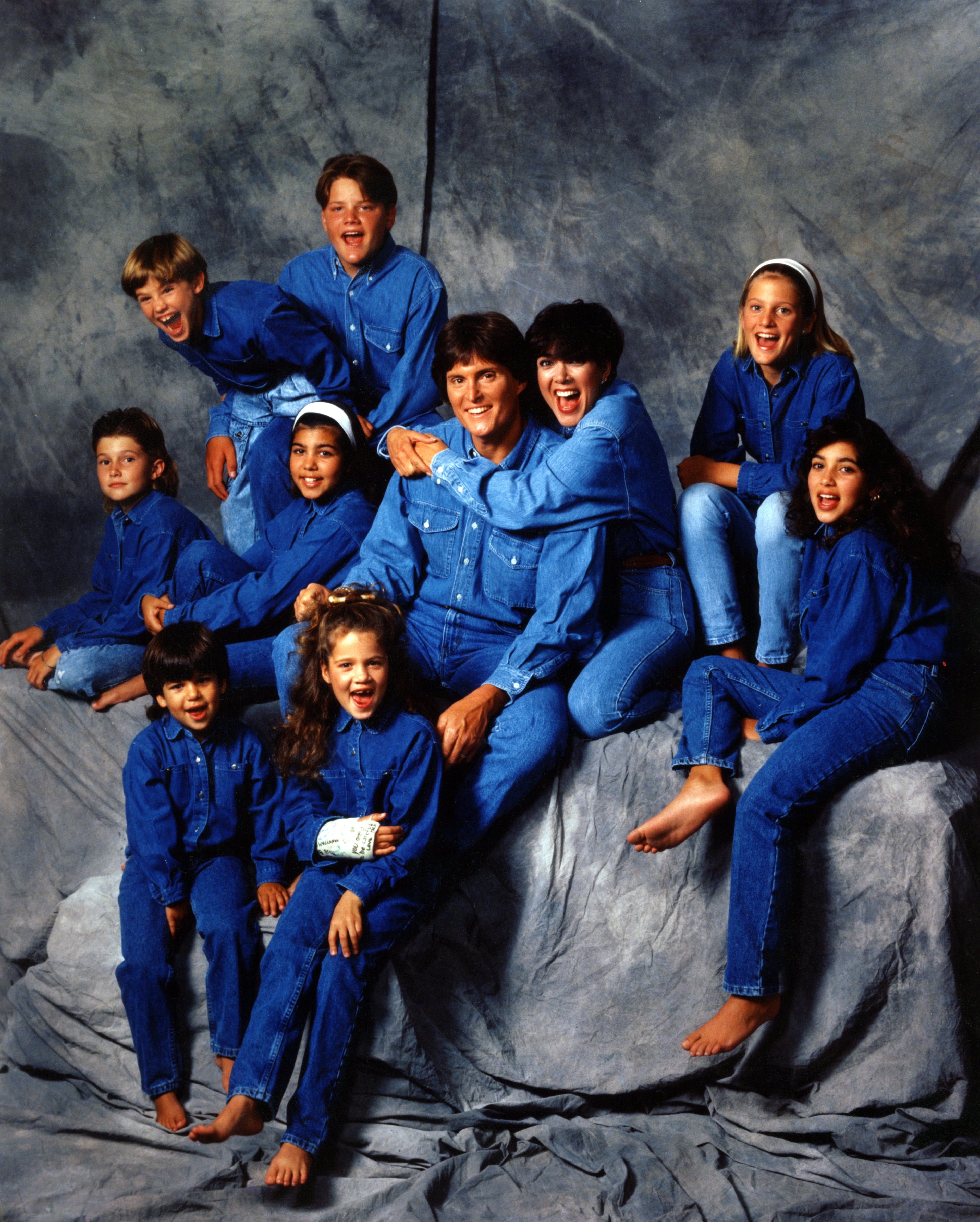 LOS ANGELES - 1991: (Middle row, L-R) Brody Jenner, Kourtney Kardashian, Bruce Jenner, Kris Jenner, Cassandra Jenner, Kim Kardashian, (top row, L-R) Brandon Jenner, Burton Jenner,(bottom row, L-R) Robert Kardashian, Jr., Khloe Kardashian of the celebrity Jenner and Kardashian families featured in the TV show "Keeping Up With The Kardashians" pose for a family portrait in 1991 in Los Angeles, California . (Photo by Maureen Donaldson/Michael Ochs Archives/Getty Images)