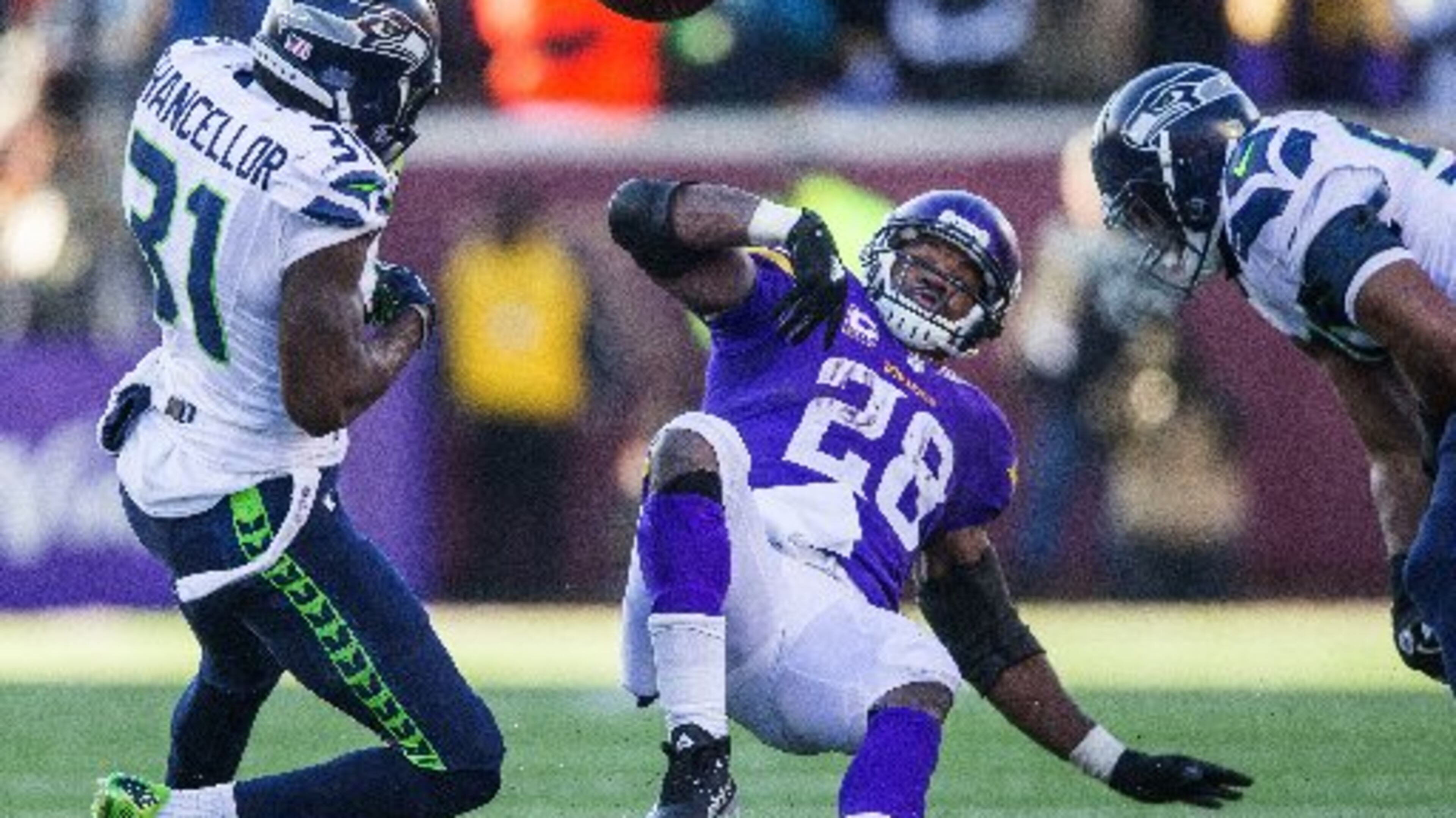 in the NF playoffsL, even stars like Adrian Peterson bumbled. (Dean Rutz/Seattle Times/TNS)
