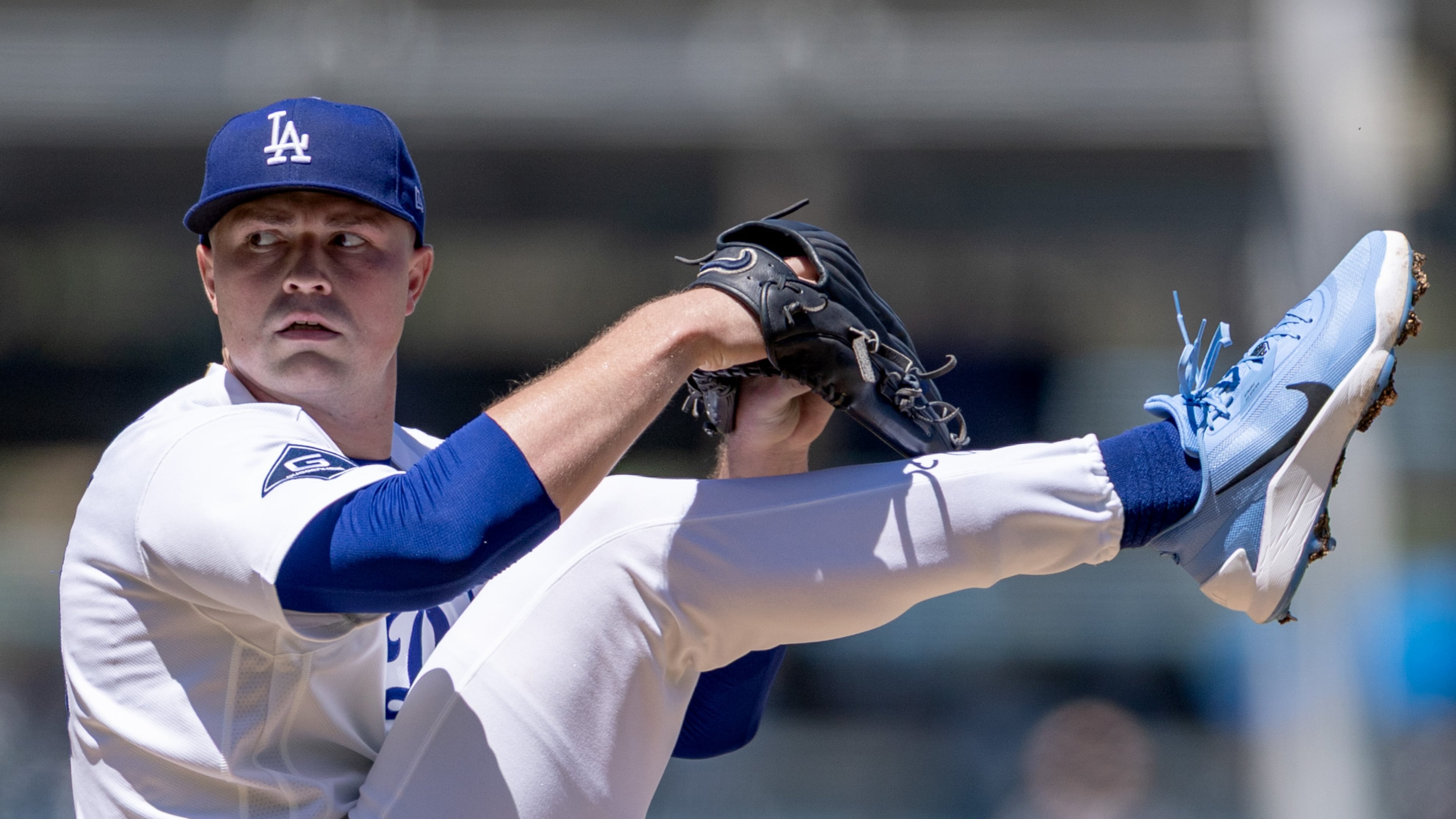 \Los Angeles Dodgers pitcher Tarik Skubal winds up to deliver during the second inning of a baseball game against the Milwaukee Brewers, Sunday, Aug. 16, 2026, in Los Angeles. (Eric Thayer/Los Angeles Times via AP)