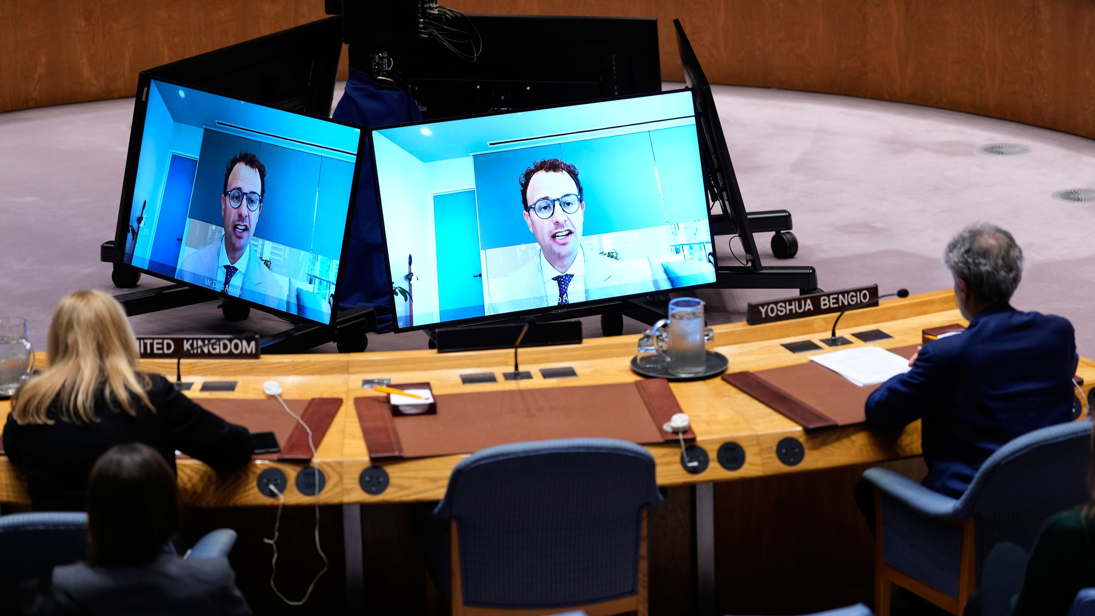 Dario Amodei, CEO of Anthropic, speaks remotely during a Security Council meeting on artificial intelligence at the 81st session of the United Nations General Assembly at United Nations headquarters, Wednesday, Sept. 23, 2026. (AP Photo/Yuki Iwamura)