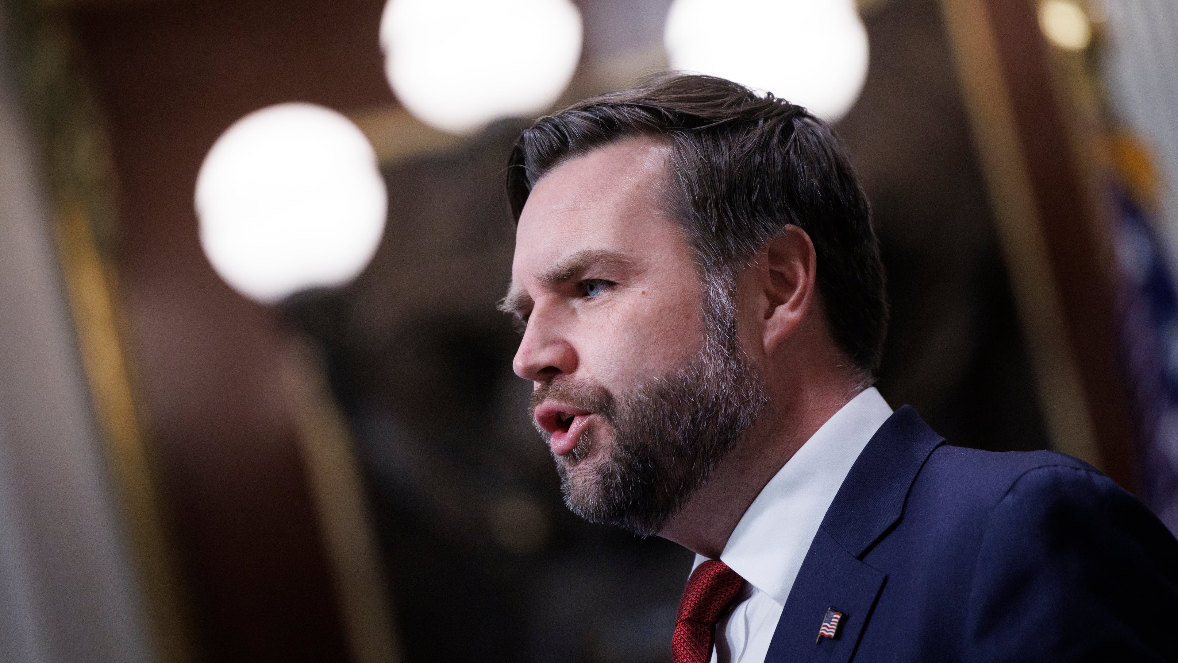 Vice President JD Vance speaks during a news conference in the Old Eisenhower Executive Office Building on the White House campus Wednesday, Feb. 25, 2026, in Washington. (AP Photo/Tom Brenner)