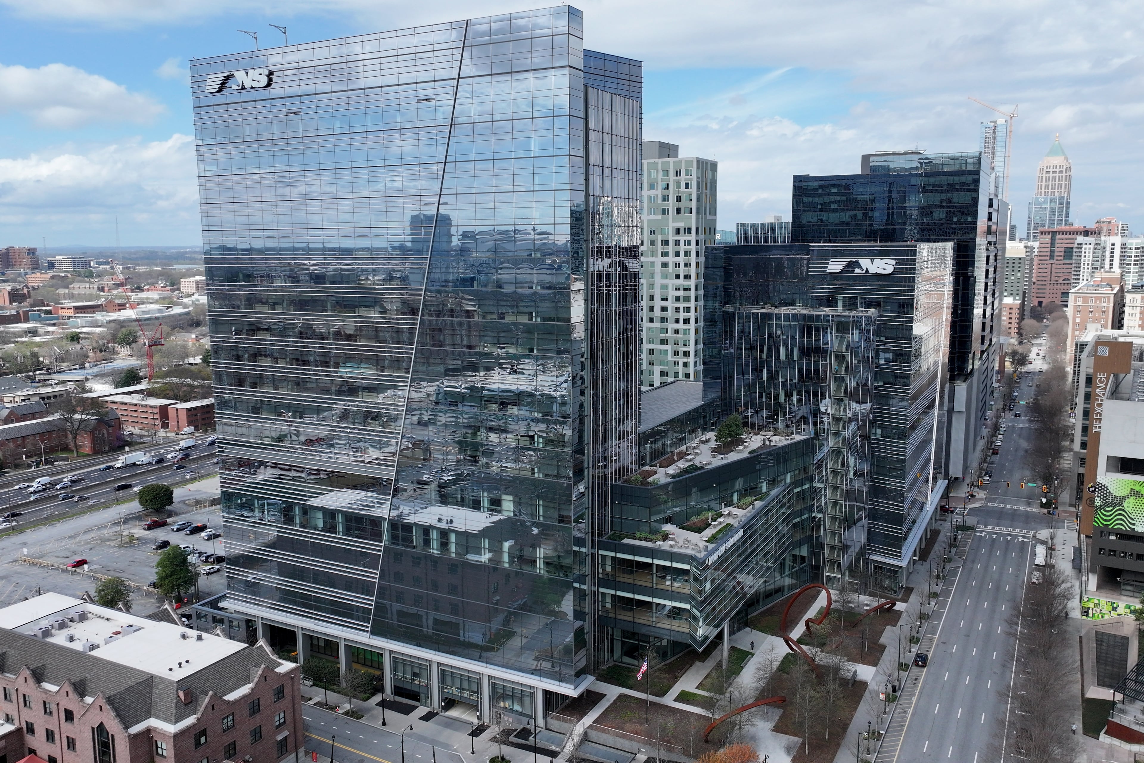 Aerial photo shows Norfolk Southern Headquarters, Tuesday, March 10, 2026, in Atlanta. (Hyosub Shin/AJC)