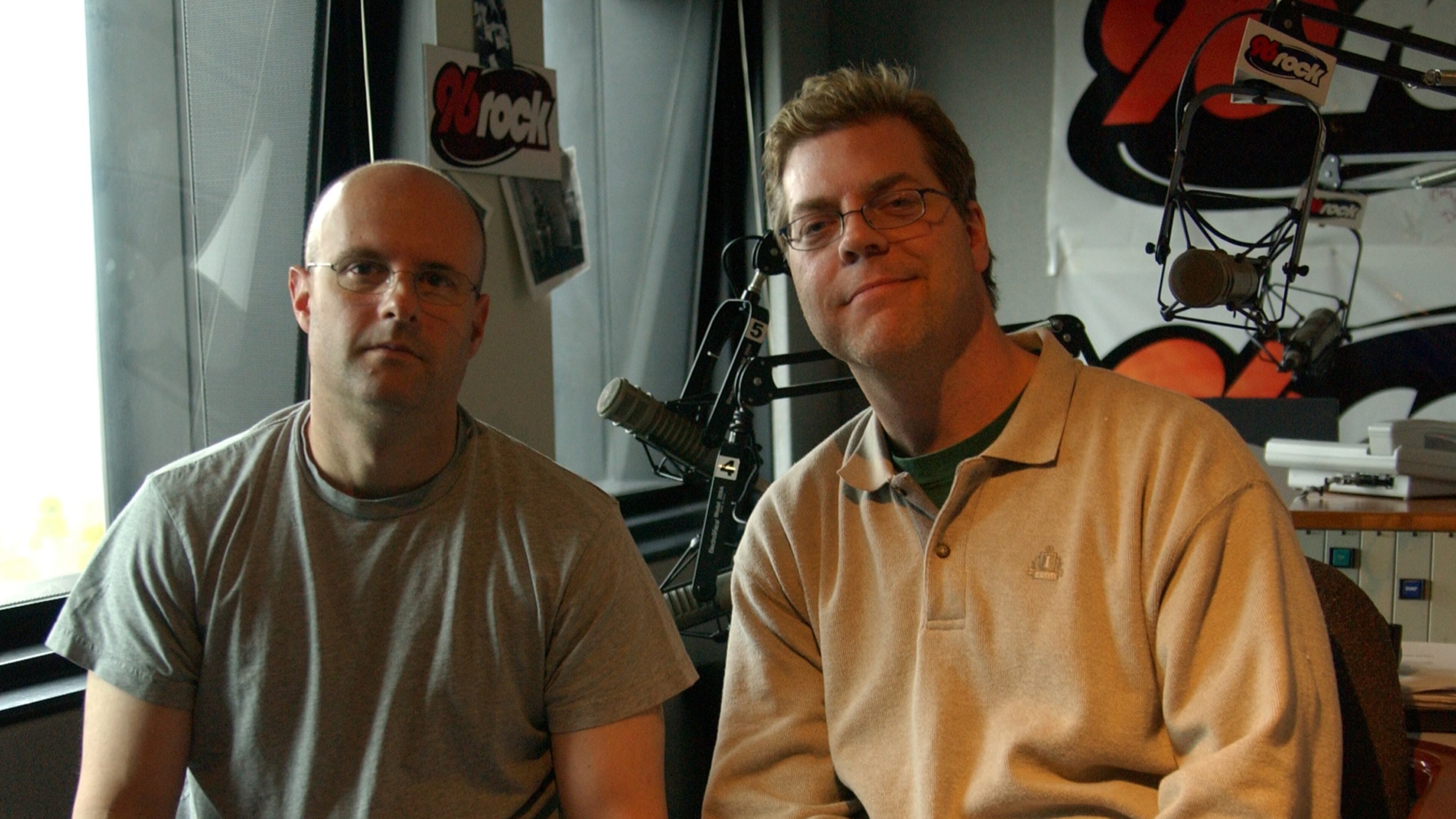 040305 -- ATLANTA, GA.: Larry Wachs, left, and Eric Von Haessler have been at the helm of 96ROCK for five-plus years and are consistently the top-ranked morning show for men 25-54. With the FCC on the rampage on indecency, we explore why the Regular Guys succeed, skirting the edge but rarely skating over the edge of impropiety. (Becky Stein/Special)