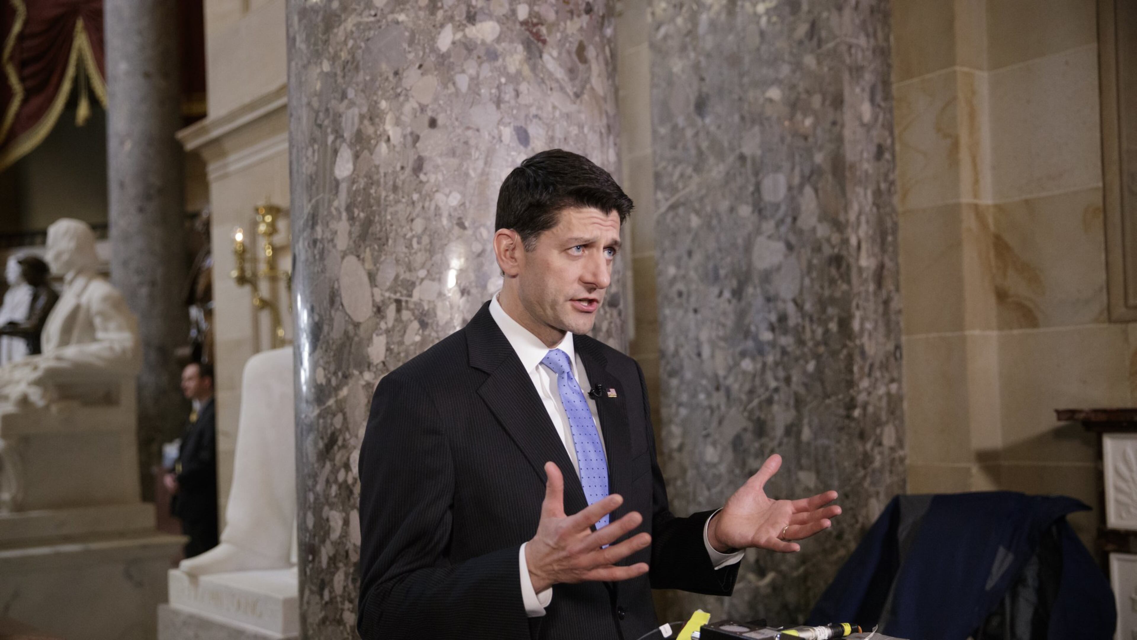 U.S. House Speaker Paul Ryan speaks in support of the Republican health care bill during a TV interview on Capitol Hill in Washington on Wednesday, March 22, 2017. (AP Photo/J. Scott Applewhite)