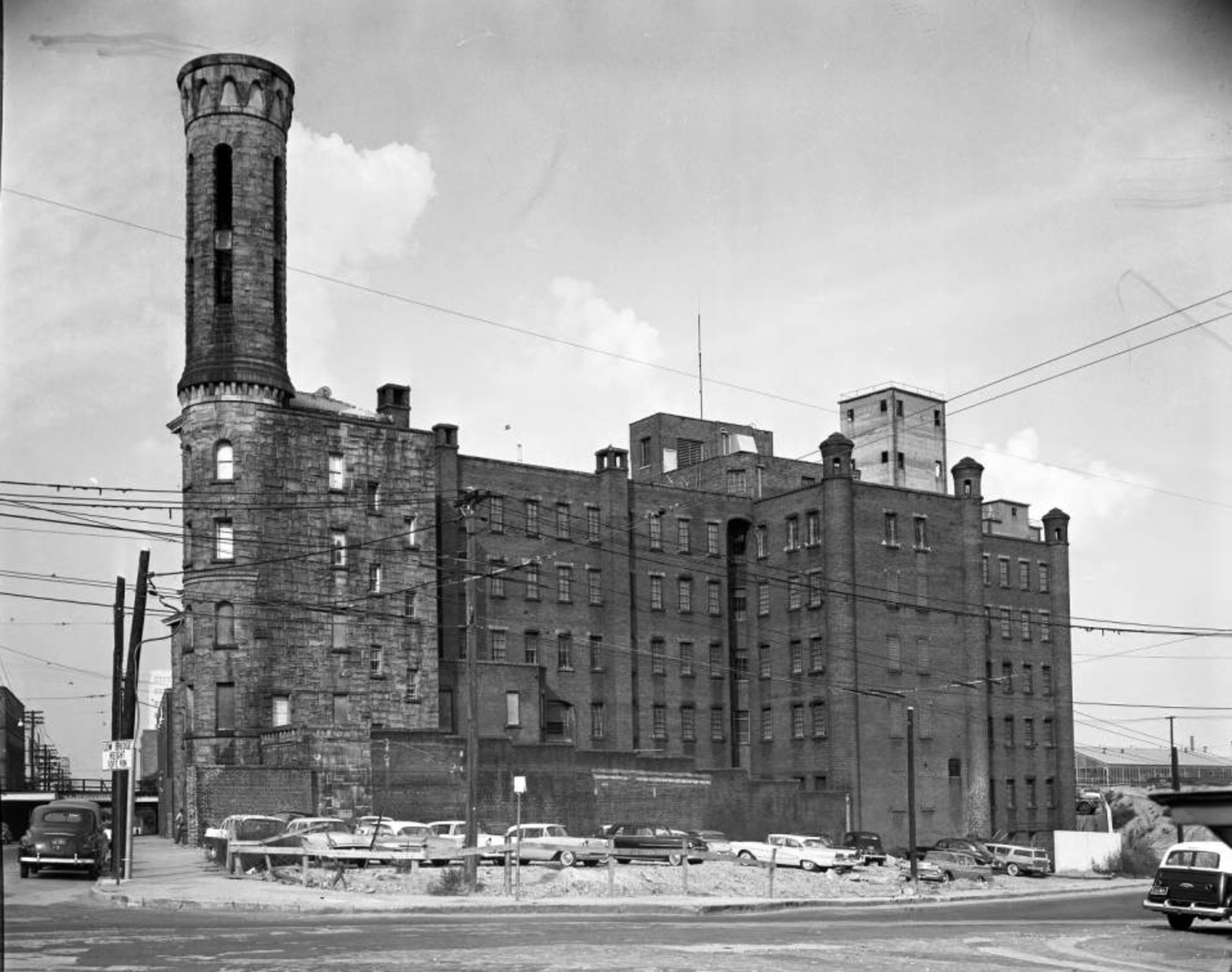 The old Fulton Tower Jail, which was built in 1898 and torn down in 1962, just three years after this photo was taken in September 1959. It was located on Butler Street, which is now Jesse Hill Jr. Drive.