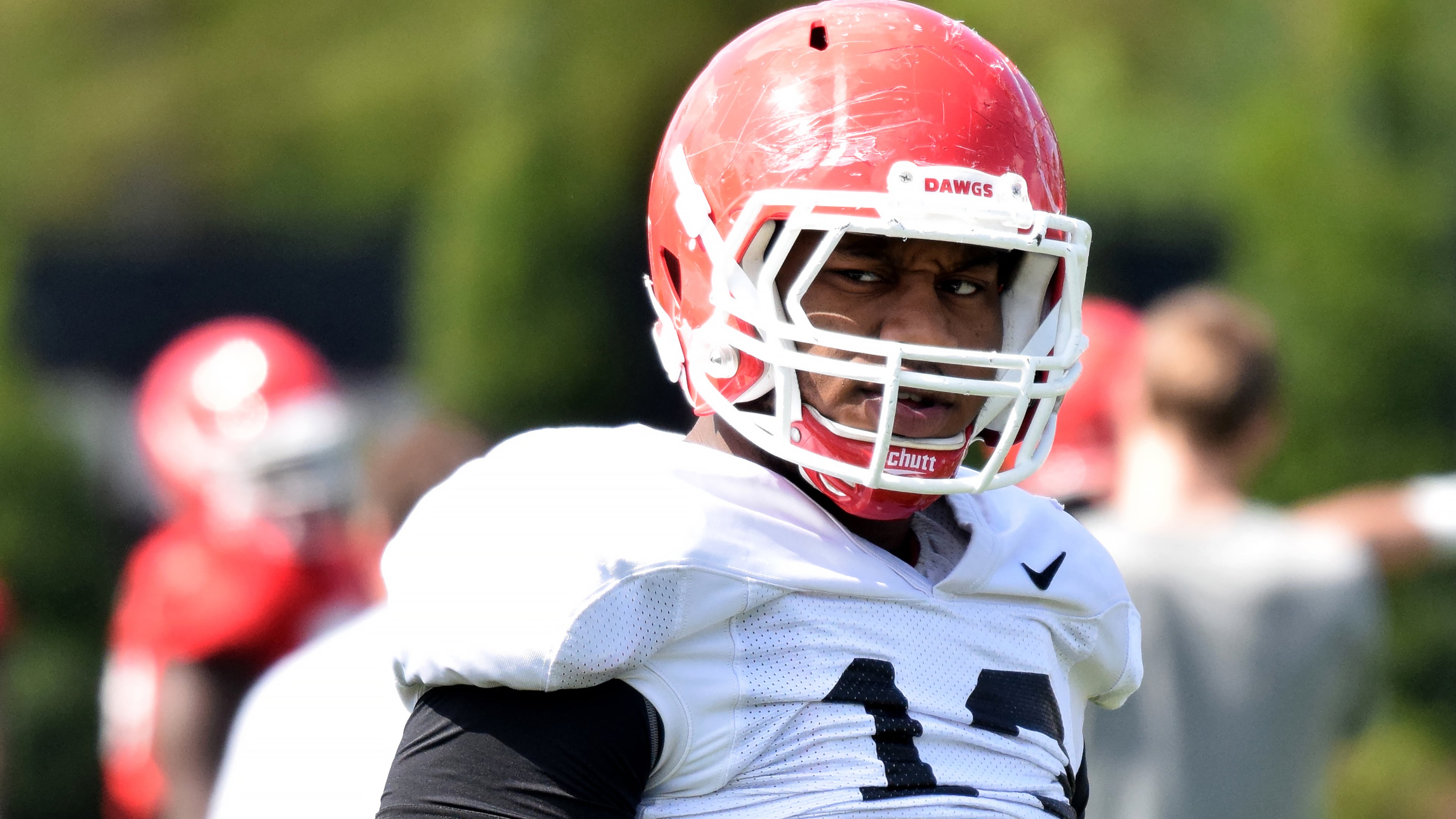 Georgia defensive end Jonathan Ledbetter (13) during the Bulldogs' practice Tuesday, April 10, 2018, on the Woodruff Practice Fields in Athens.