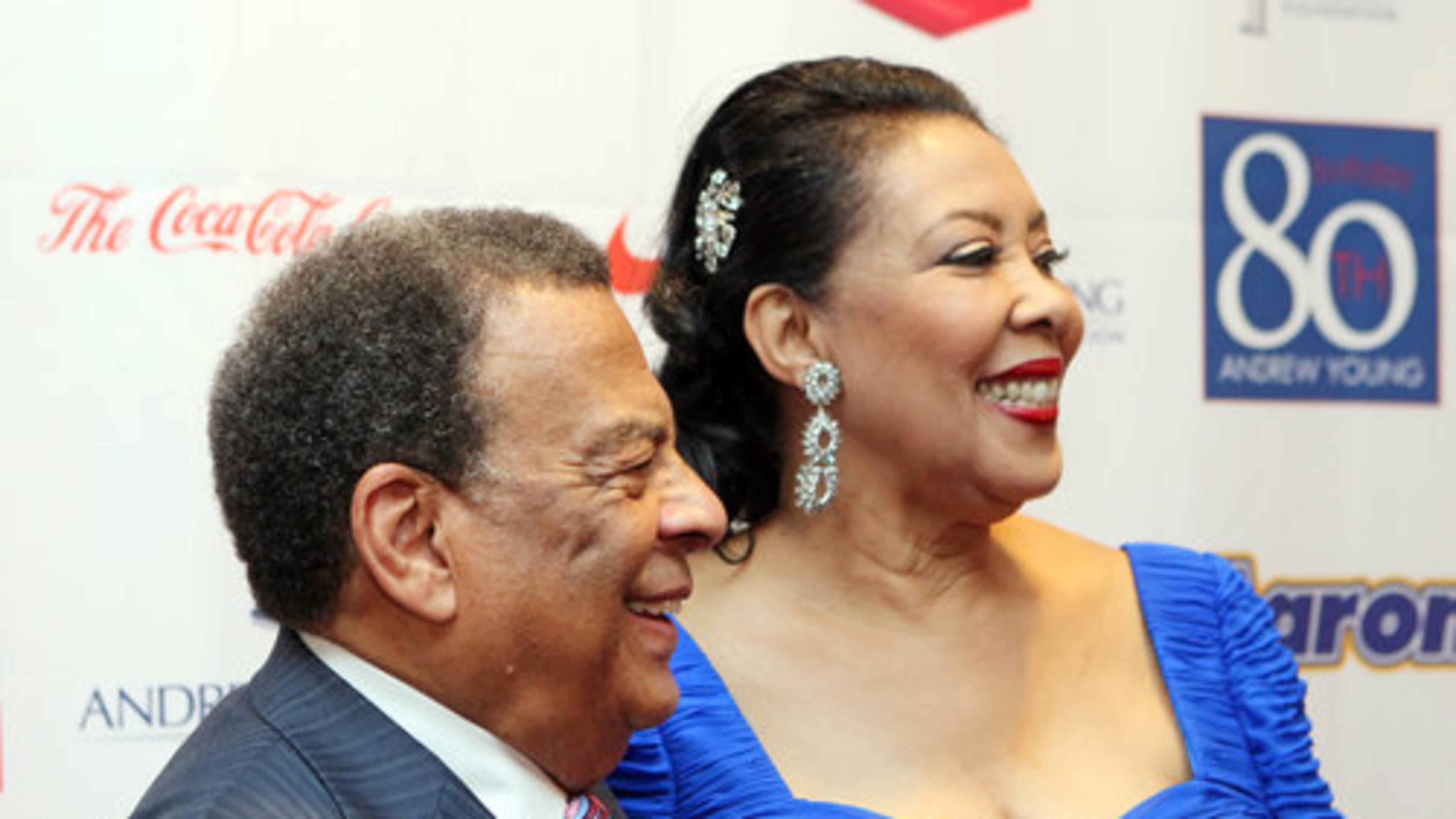 Andrew Young and his wife Carolyn arrive for his 80th birthday cabaret at the Hyatt Regency in 2012. When asked if he was excited about his birthday Young said, "Not really, after 80 of them what the 'heck.'" Young also said " I feel like I'm 17."
