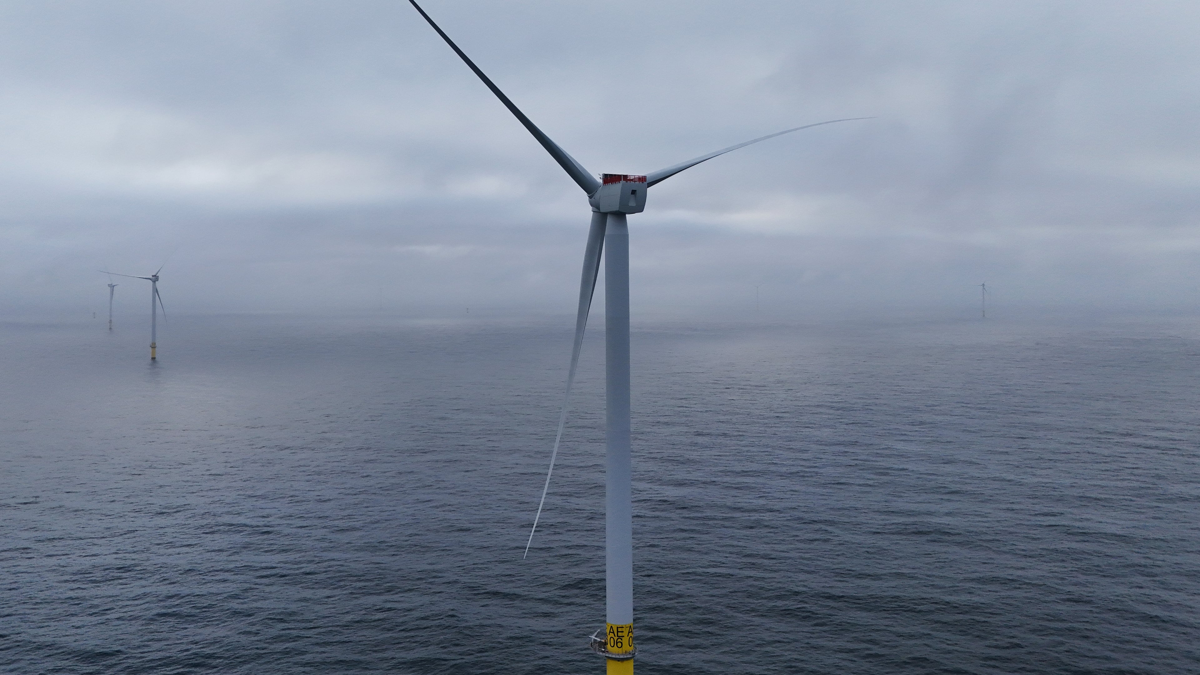 Turbines are visible at Revolution Wind offshore wind farm that is under construction off the coast of Rhode Island, Thursday, April 23, 2026. (AP Photo/Joshua A. Bickel)