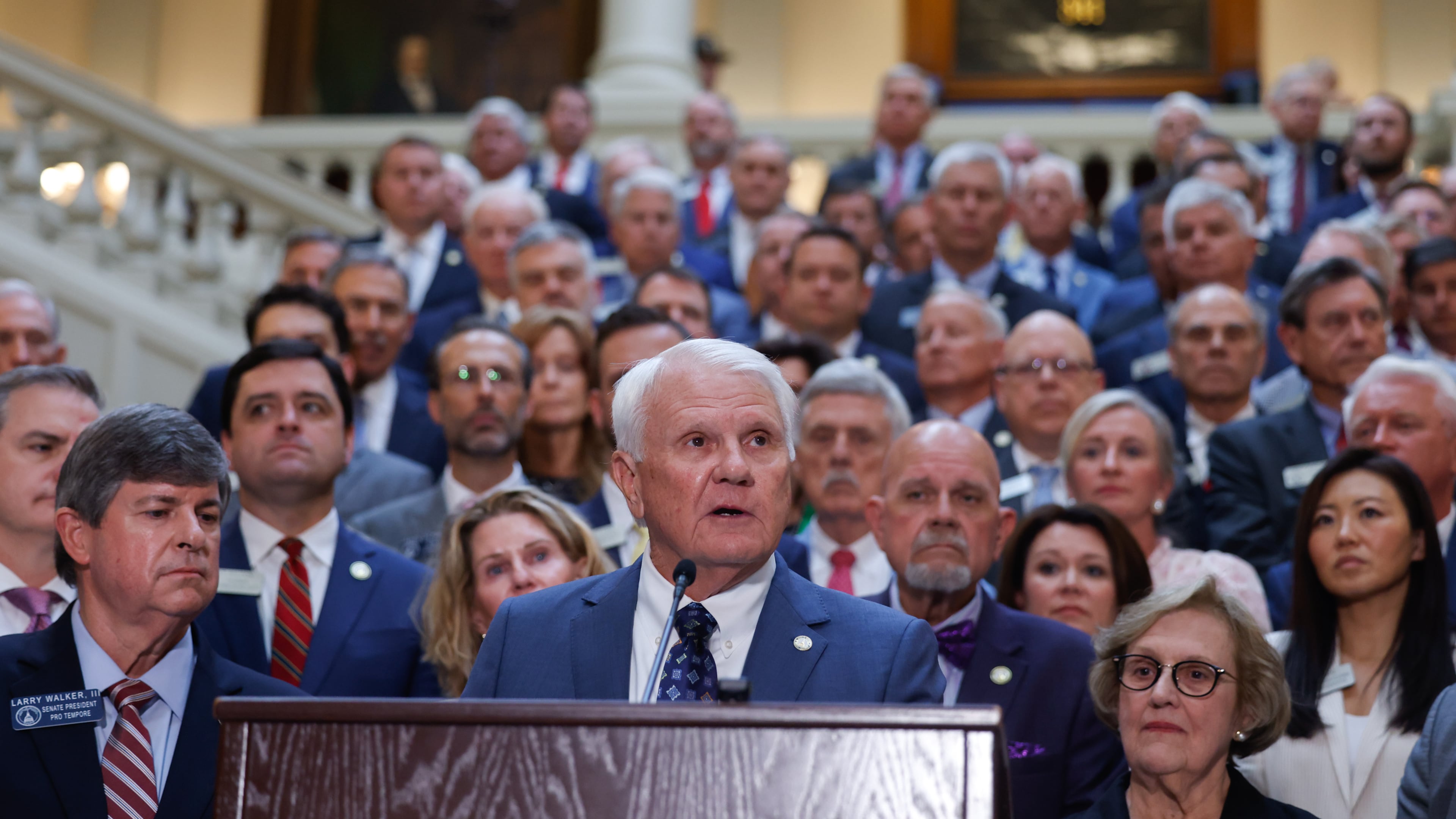 Georgia House Speaker Jon Burns, R-Newington, seen here announcing Republicans won’t redraw the state’s political maps during the special session. (Arvin Temkar/AJC)