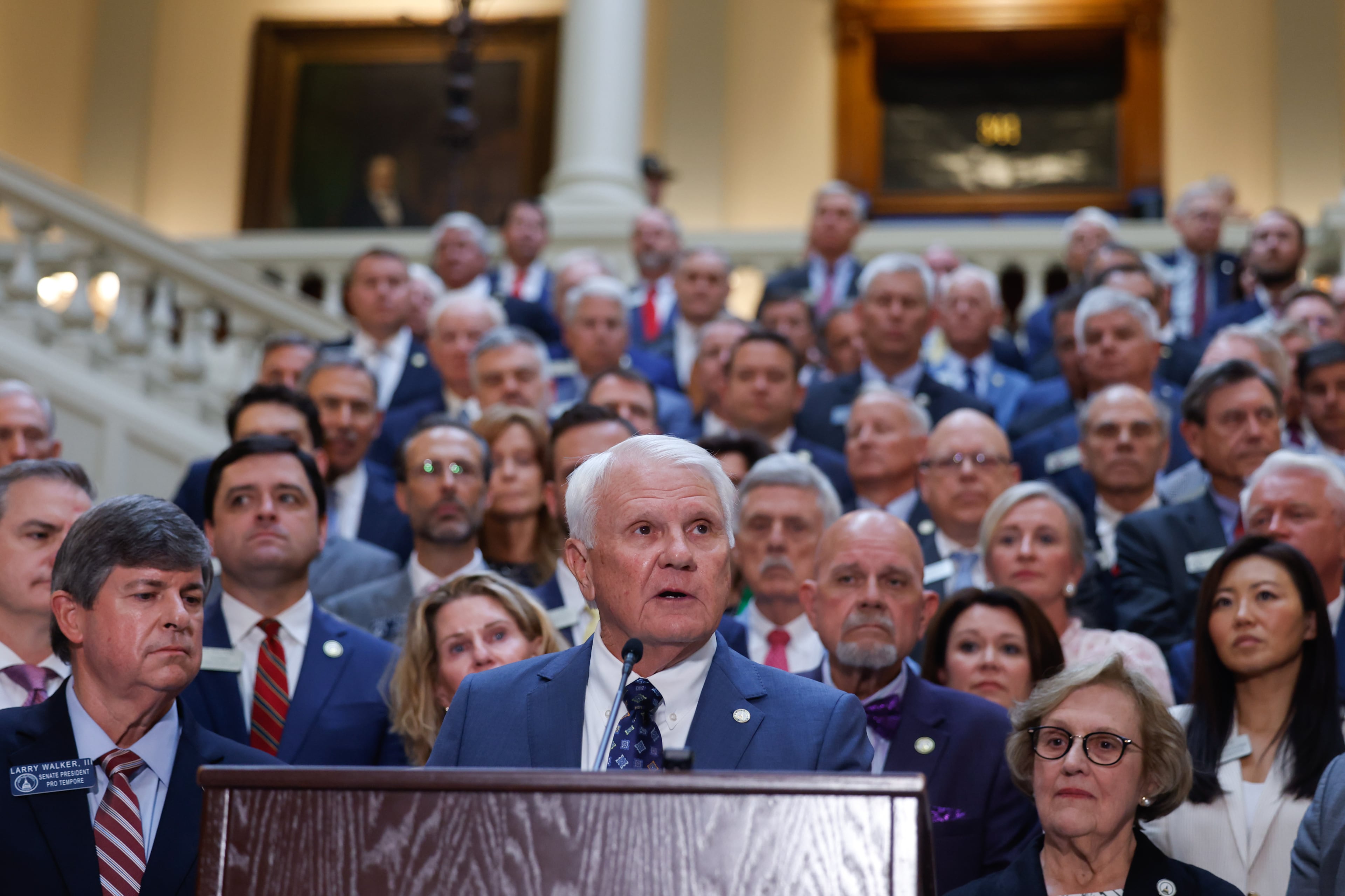 State House Speaker Jon Burns, R-Newington, announces that Republicans won’t redraw the state’s political maps during the special session starting in Atlanta on June 17, 2026. (Arvin Temkar/AJC)