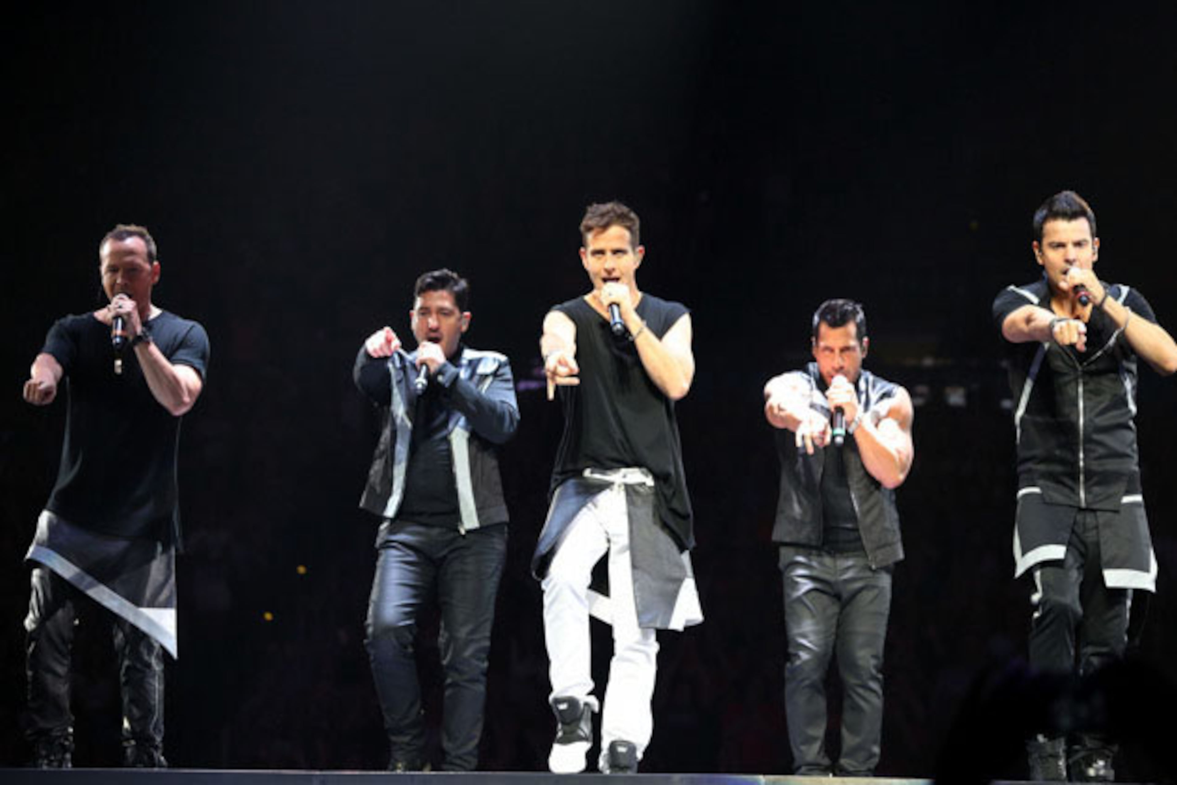New Kids on the Block features the original lineup of, from left, Donnie Wahlberg, Jonathan Knight, Joey McIntyre, Danny Wood and Jordan Knight. Boy band New Kids on the Block (also initialized as NKOTB) brought their "Main Event" tour to Philips Arena in Atlanta on Saturday, June 6, 2015, with TLC and Nelly as supporting acts. NKOTB were formed in 1984 in Boston by Maurice Starr, who had discovered New Edition, and went on to sell in excess of 80 million records worldwide. Robb D. Cohen/RobbsPhotos.com